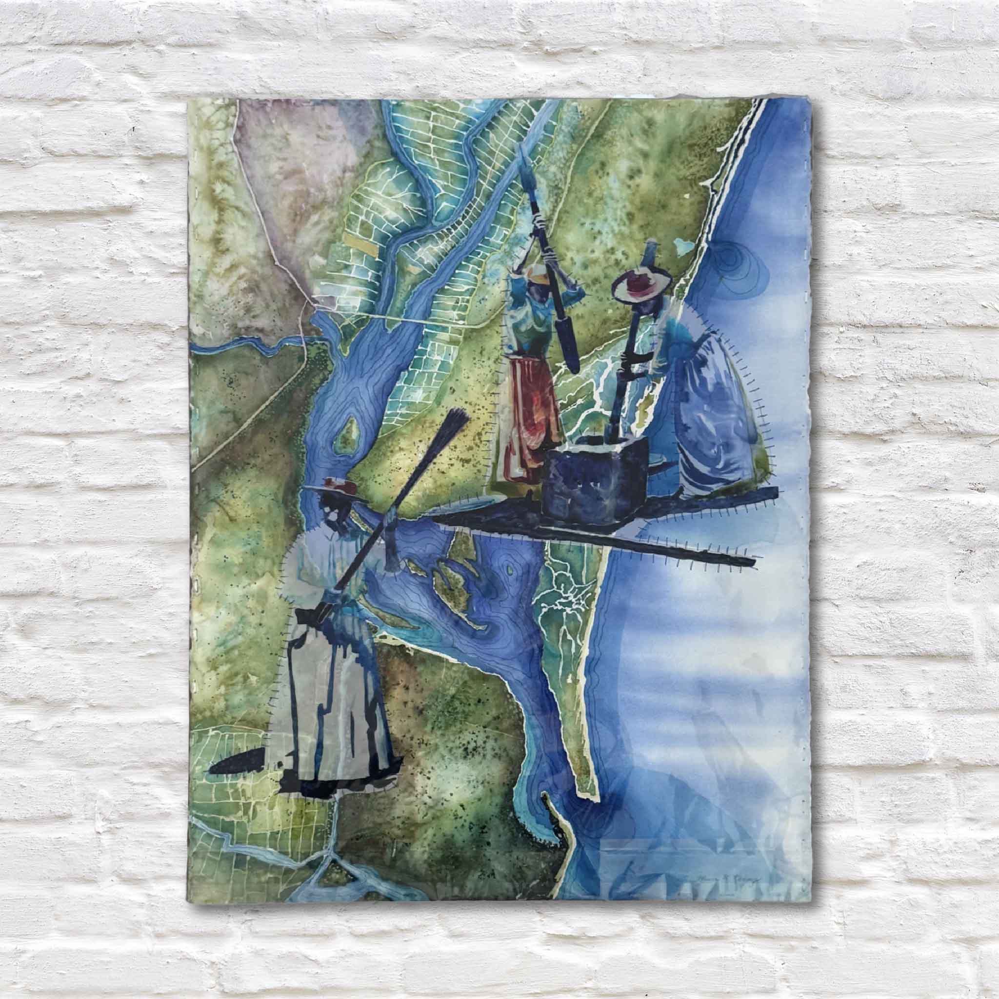 original watercolor of rice culture history at gray man gallery