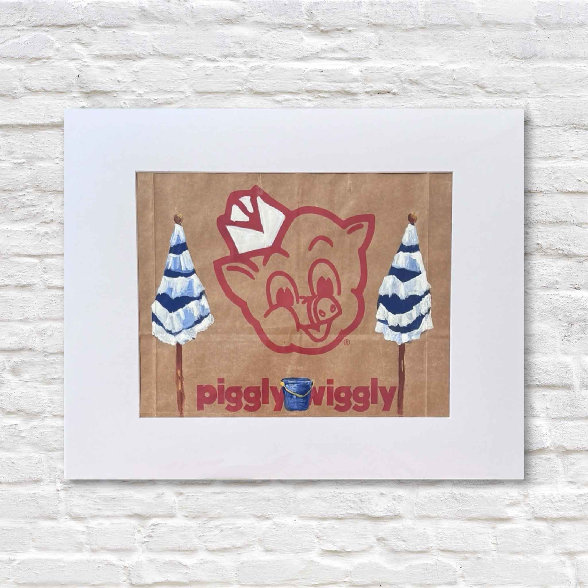 beach umbrellas painted on piggly wiggly grocery bag. big on the pig!