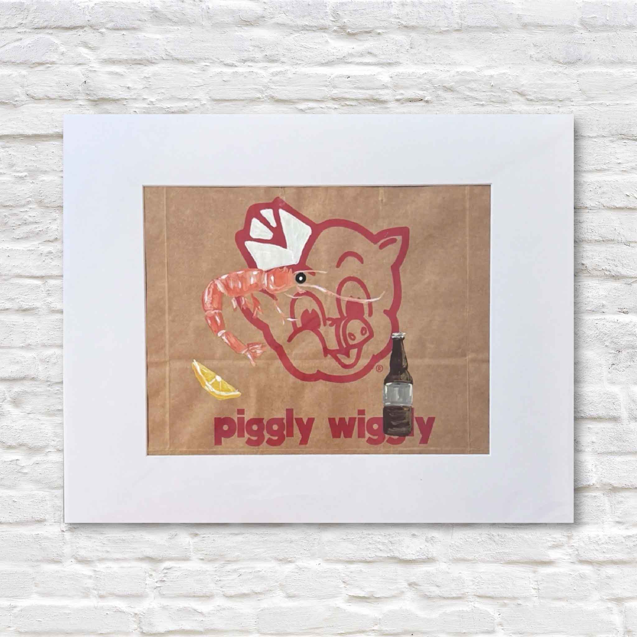 BEER shrimp painting on local piggly wiggly bag
