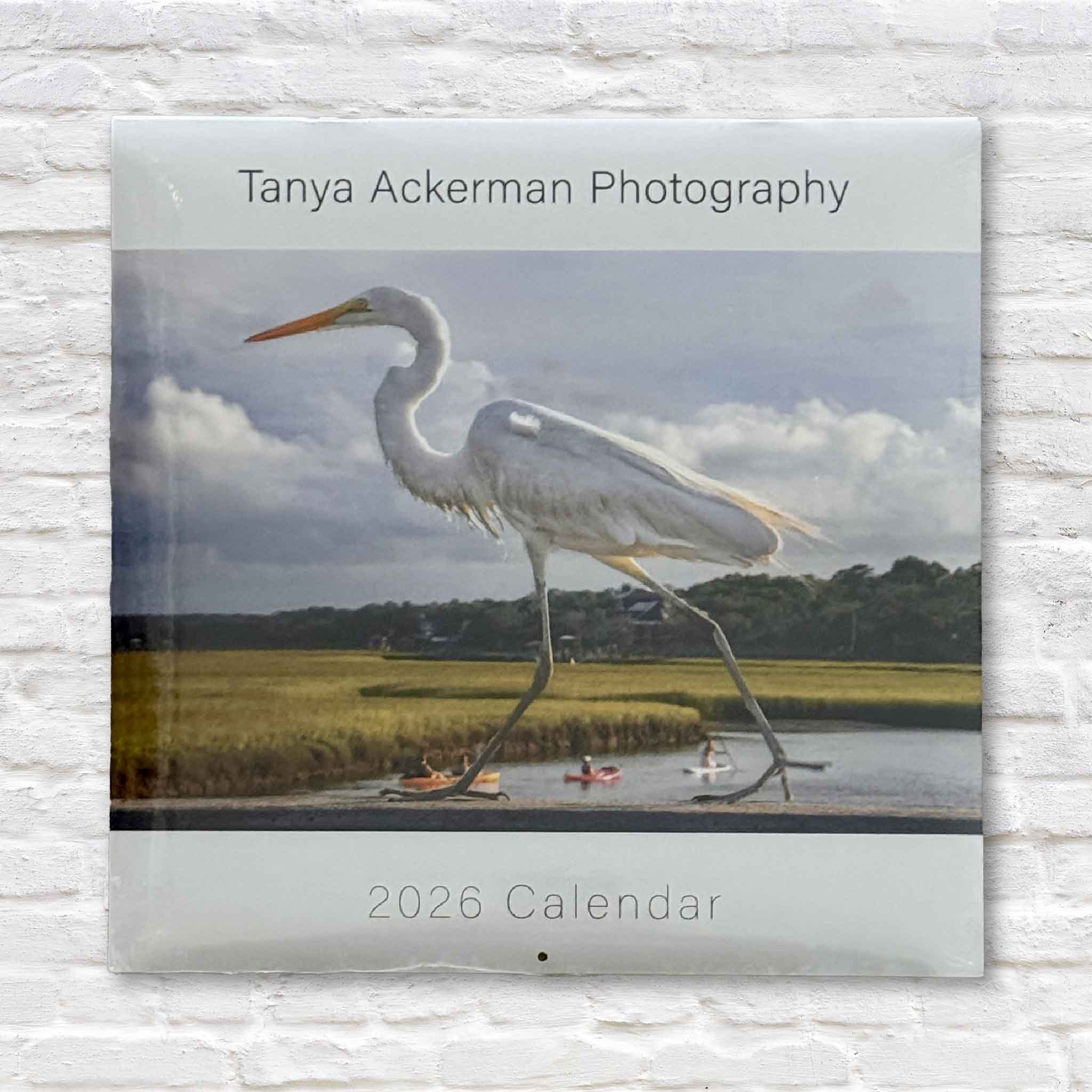Photography that captures the soul of Pawleys Island in a 2026 calendar on a white brick wall