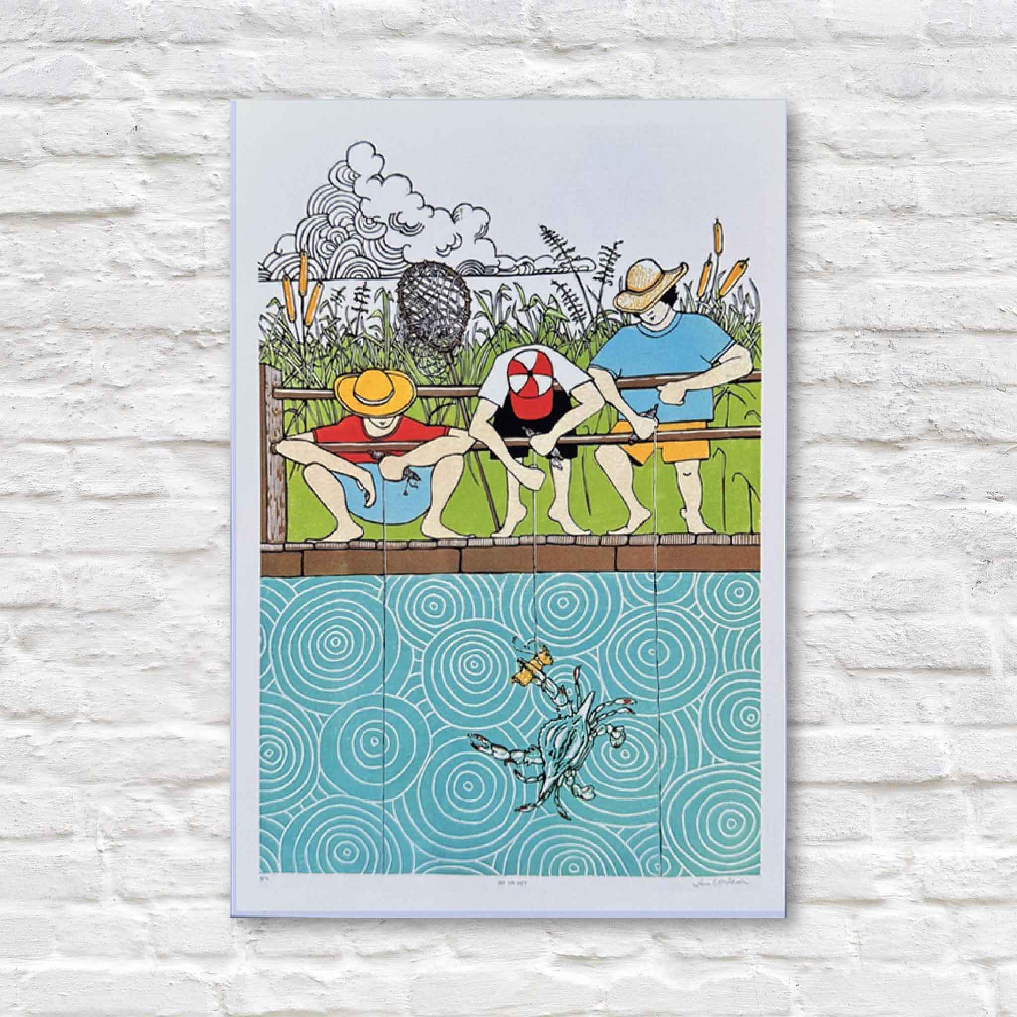 Set of five Laurie McIntosh postcards featuring Jelly Dance, Git Dat Net, Nelli Pelli, A Dozen Happy Hounds, and White Pelicans from her original linocut reduction series, printed on matte cardstock.