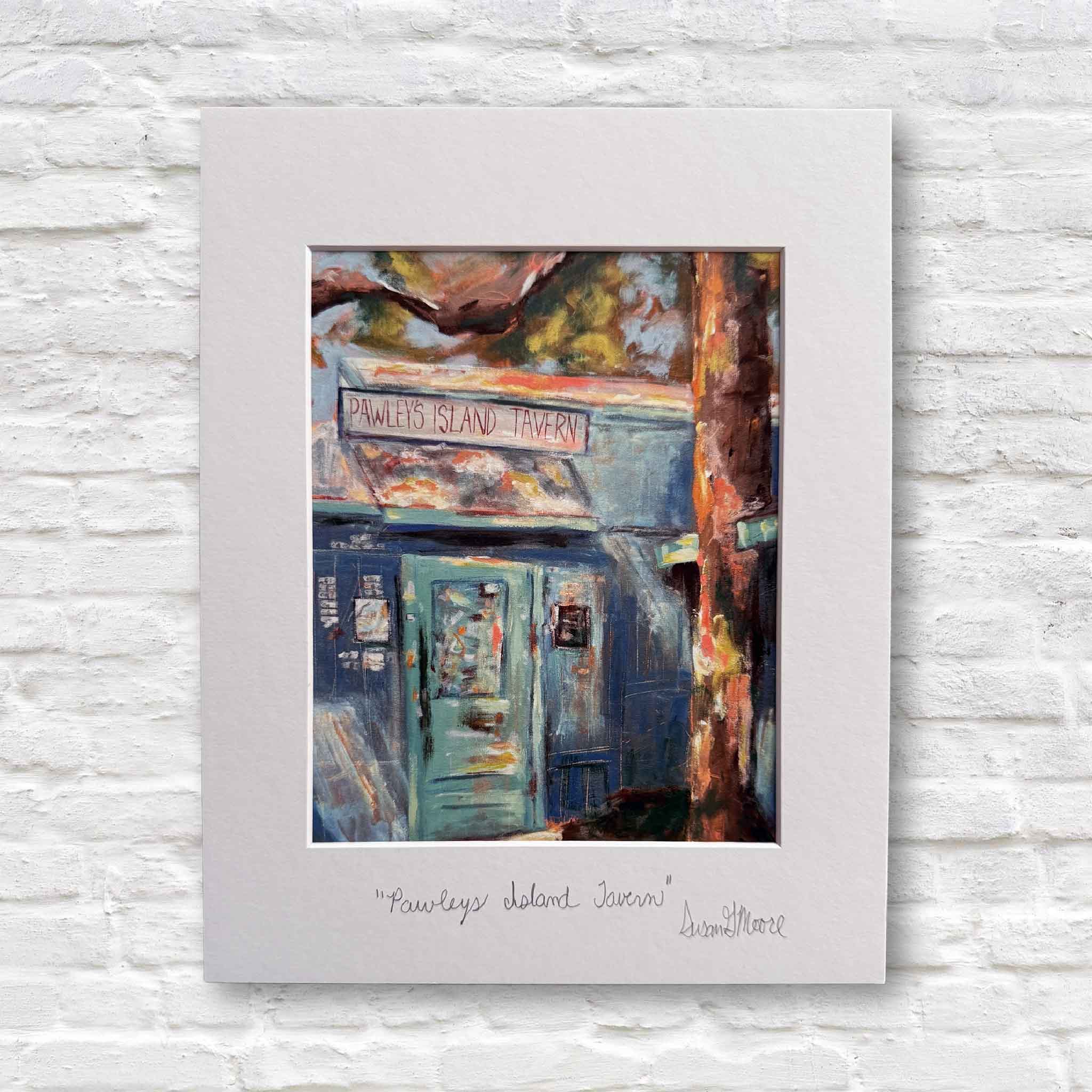 Pawleys Island Tavern’ matted 11x14 art print by Susan Moore featuring the iconic PIT building on Pawleys Island.