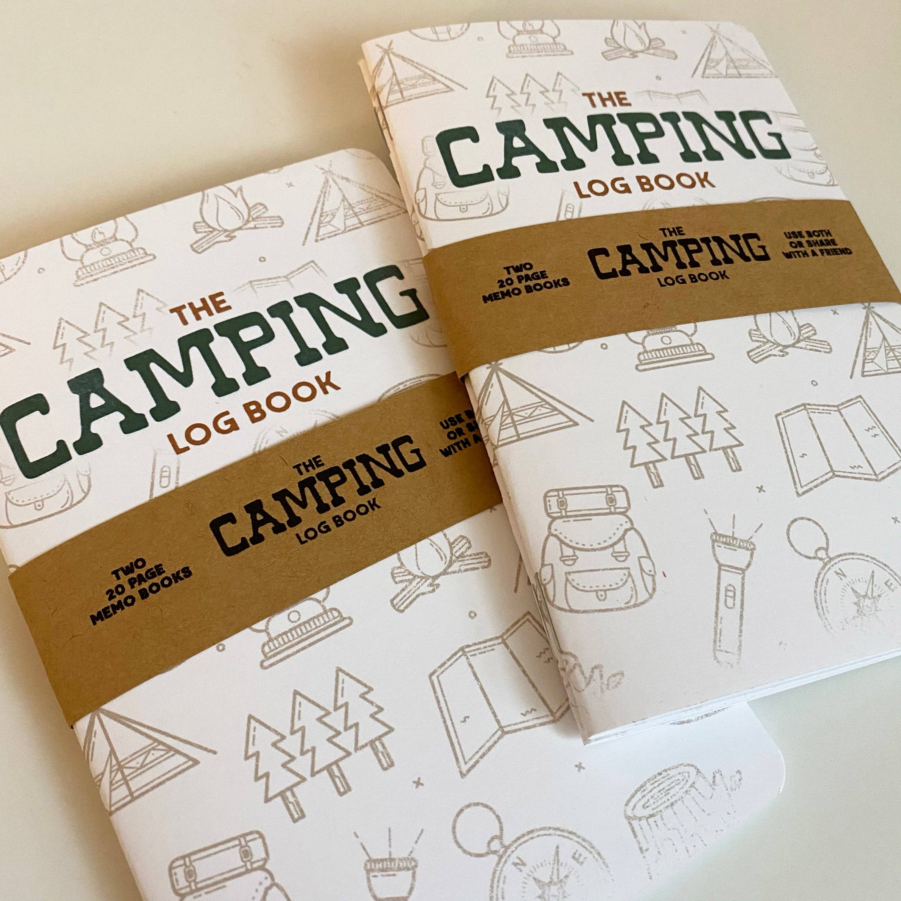 Camping Log Book set with journals and campsite tracking pages. A thoughtful gift for campers, RV travelers, hikers, outdoor enthusiasts, and families available at Gray Man Gallery in Pawleys Island, South Carolina.