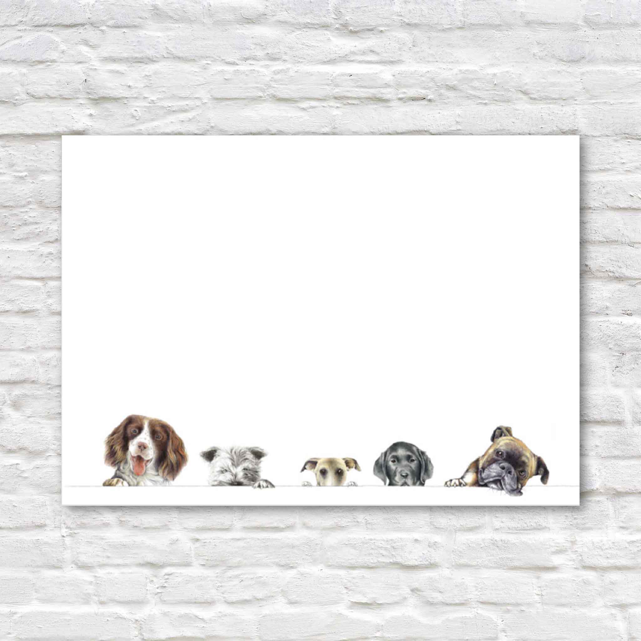 Doggies boxed correspondence cards by Caspari featuring whimsical dog artwork by Bob Bowdige. This premium stationery set includes 12 flat, non-folded correspondence cards with coordinating envelopes and is available at Gray Man Gallery in Pawleys Island, South Carolina.
