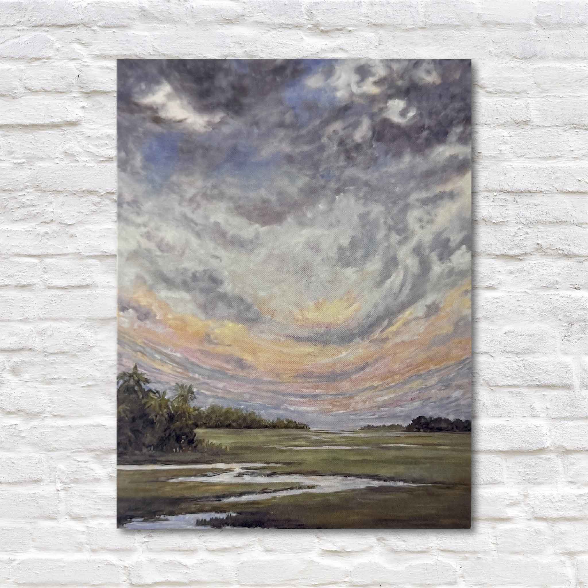 Moody Day notecard artwork by local artist Jeanne O’Neal, featuring a dramatic Lowcountry marsh sky, available at Gray Man Gallery.