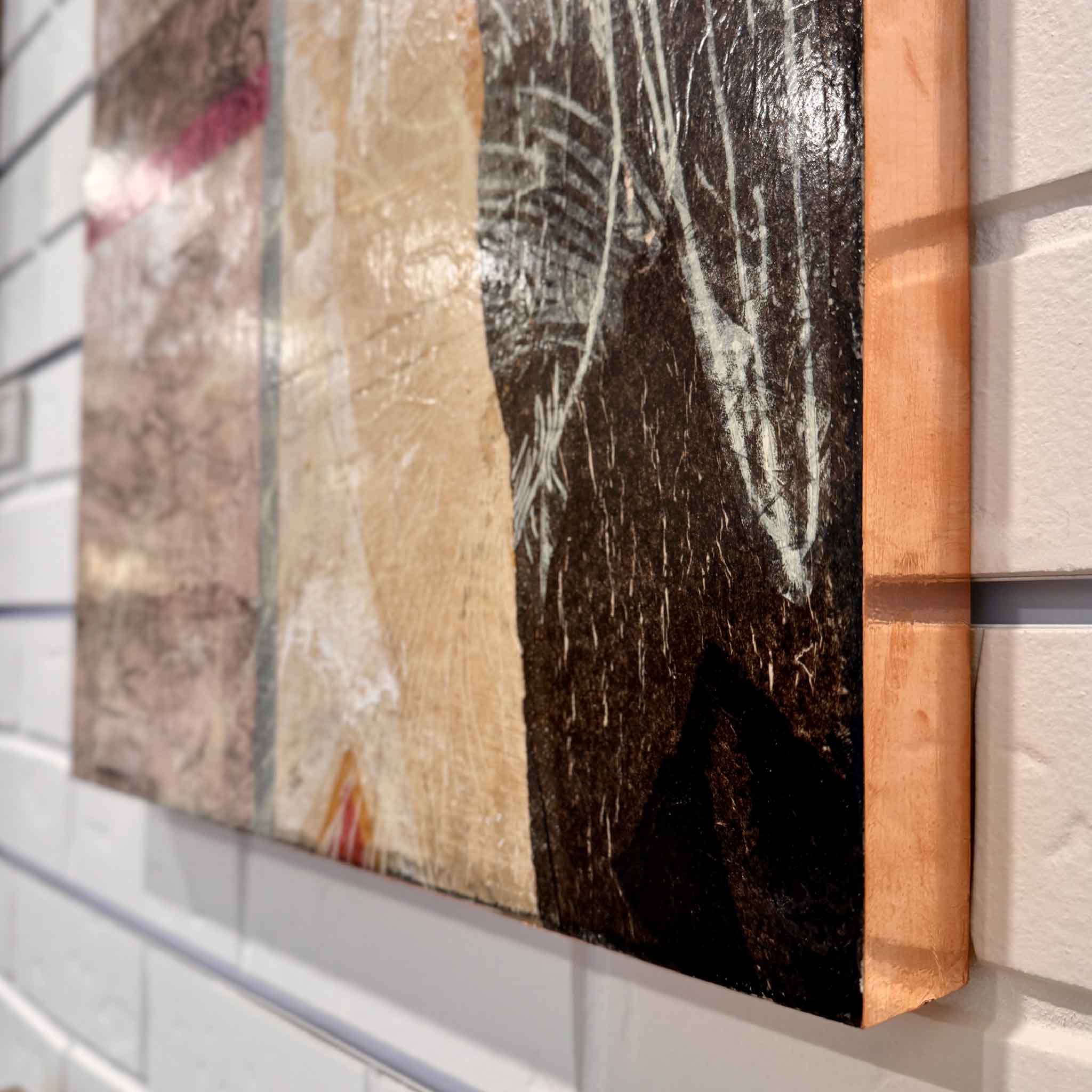 Rose-gold leaf edge detail of Laurie McIntosh’s mixed media piece “Herendon C.”