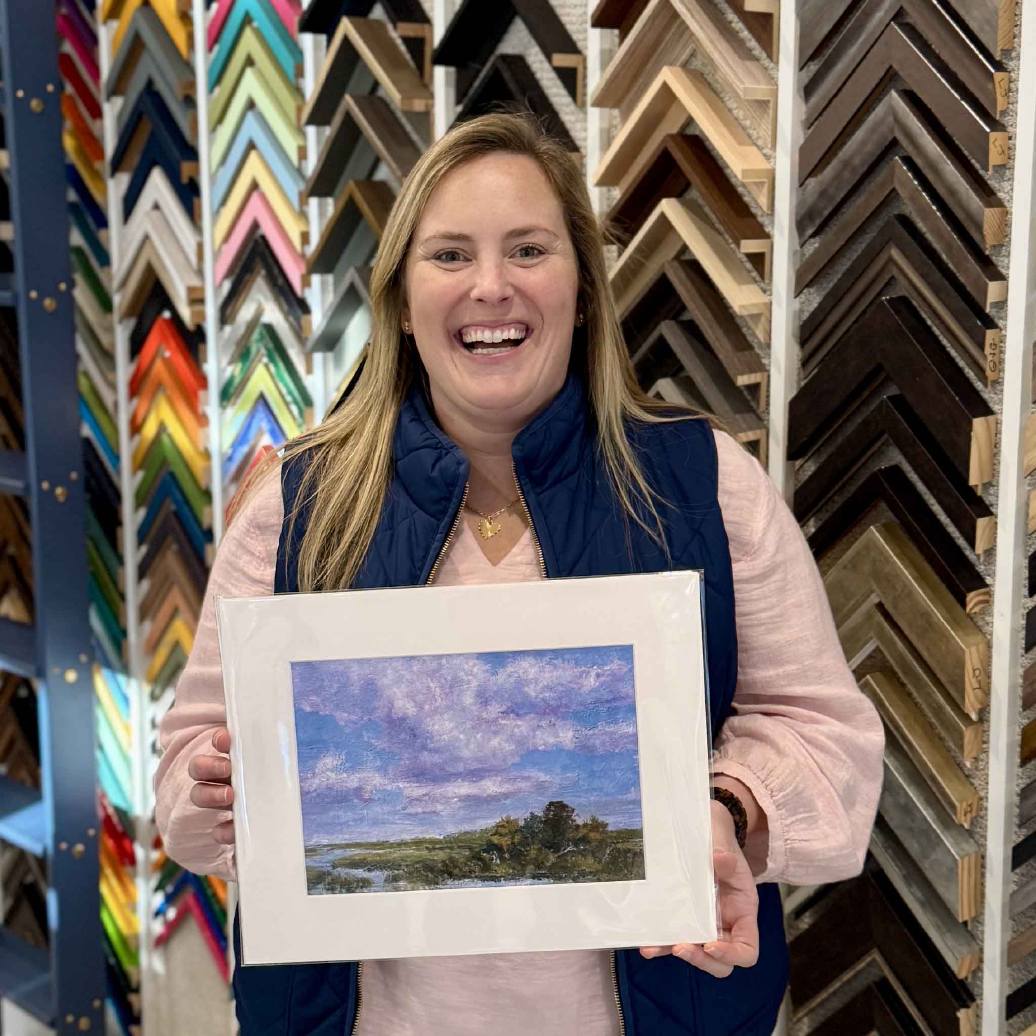 Purple Majesty fine art giclée print by Jeanne O’Neal matted to 11x14, showcasing a glowing South Carolina Lowcountry marsh scene in tones of purple, blue, rose, and gold, exclusive to Gray Man Gallery in Pawleys Island.