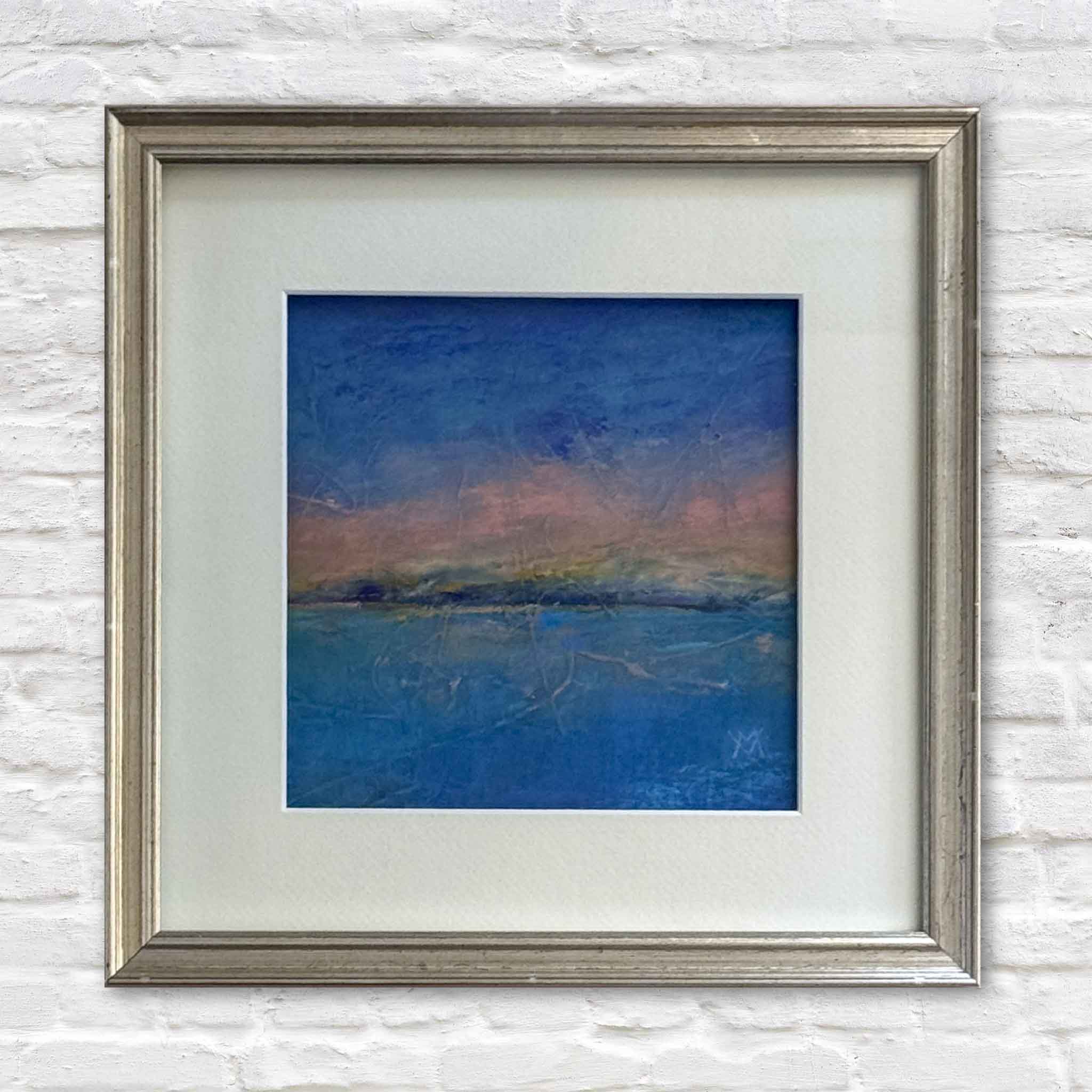 Original pastel Serenity by Pawleys Island artist Vida Miller featuring soft blue coastal waters and a peaceful Lowcountry horizon framed and available at Gray Man Gallery