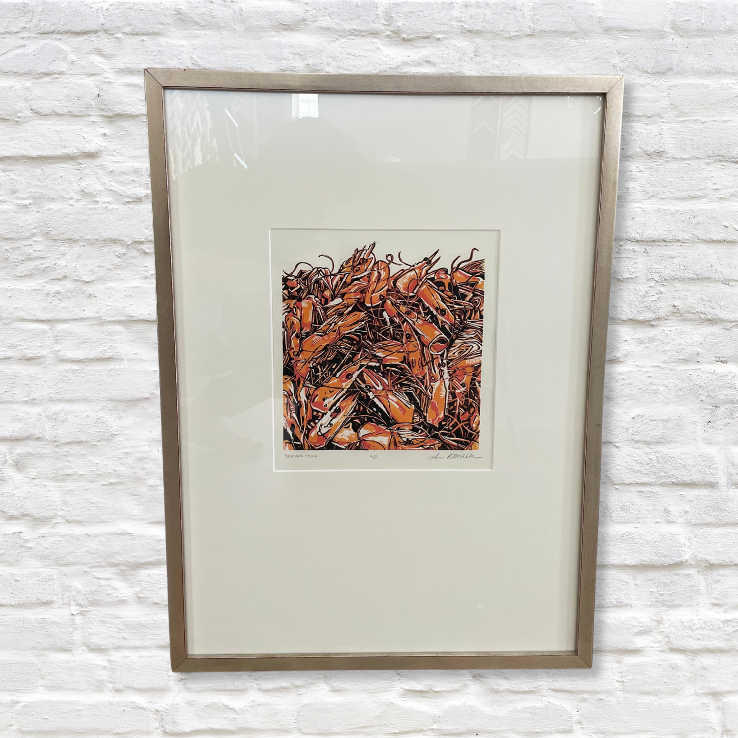 Gray Man Gallery_shrimp linocut artwork