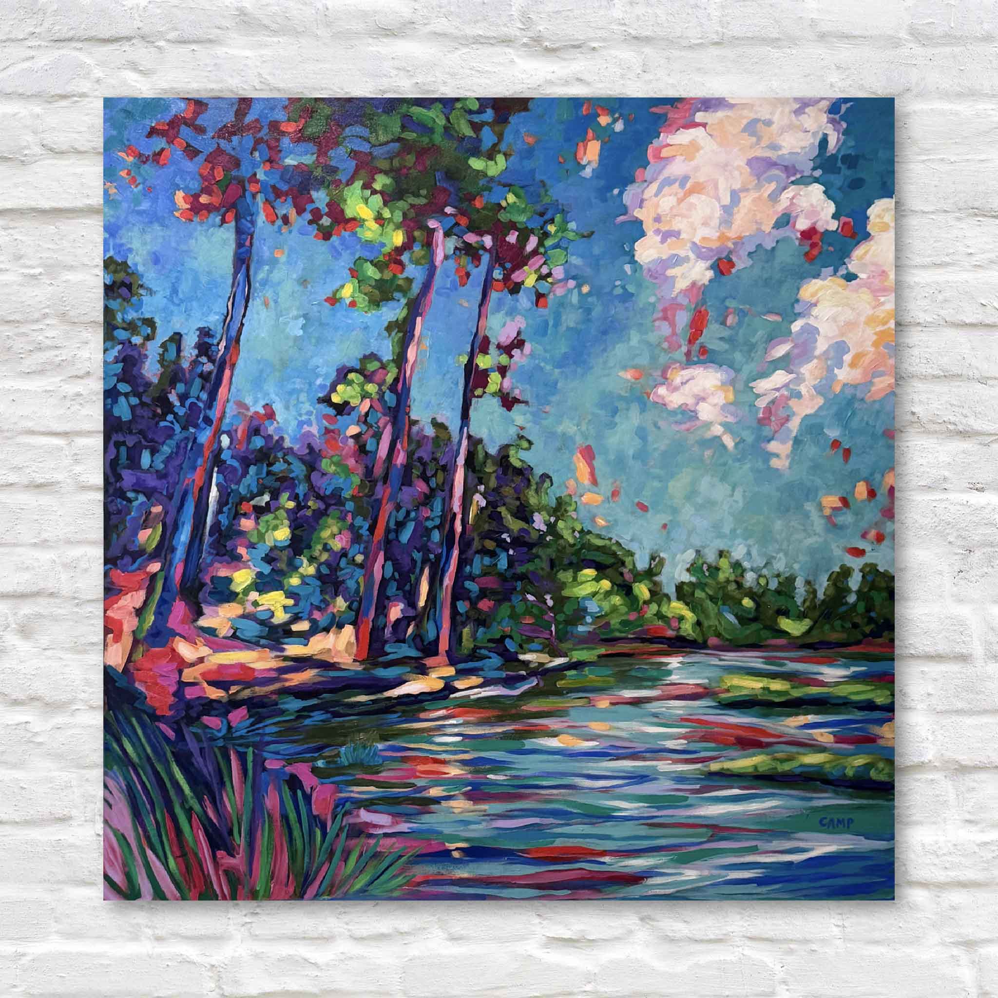 abstract river art painting with bright colors