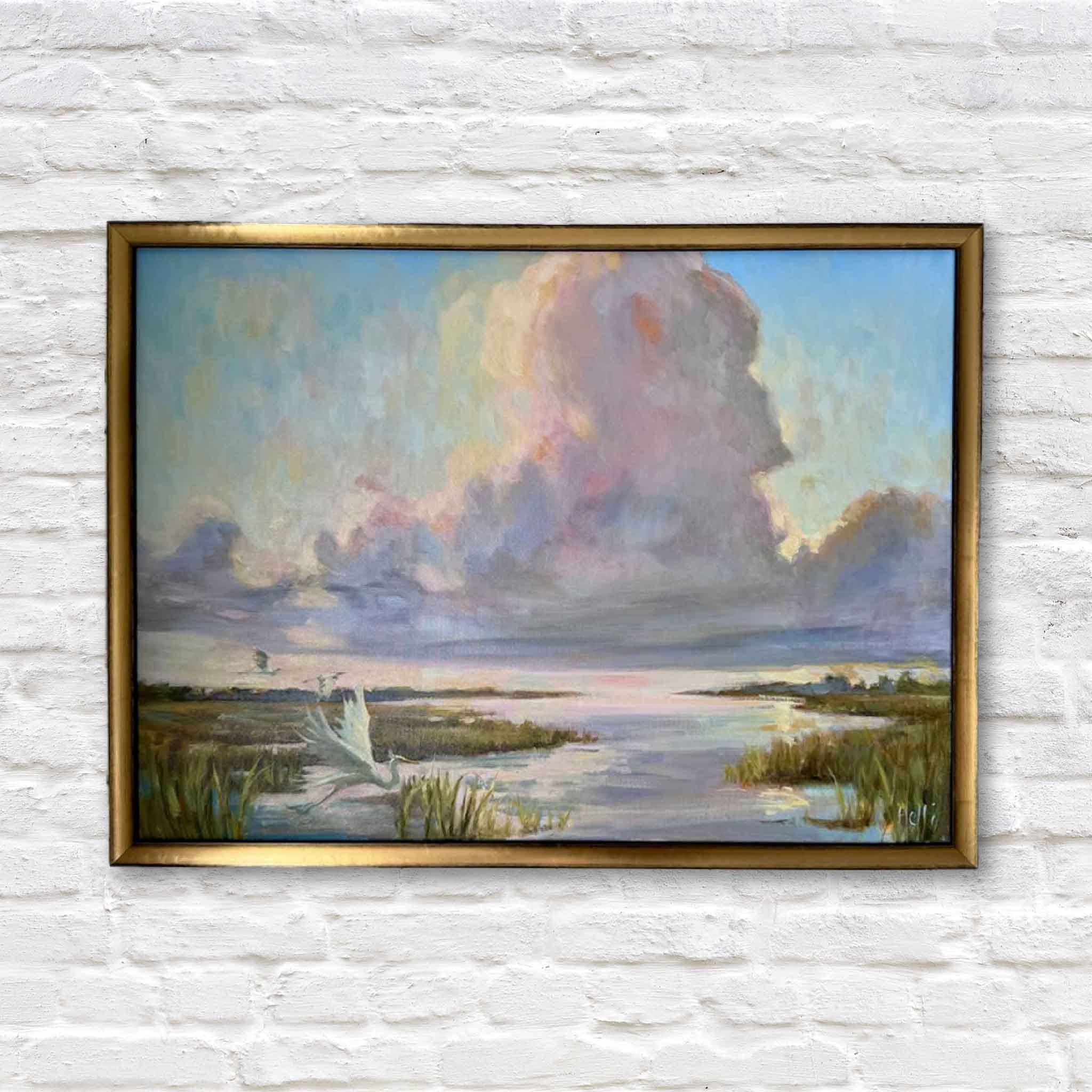 lowcountry marsh birds clouds original painting
