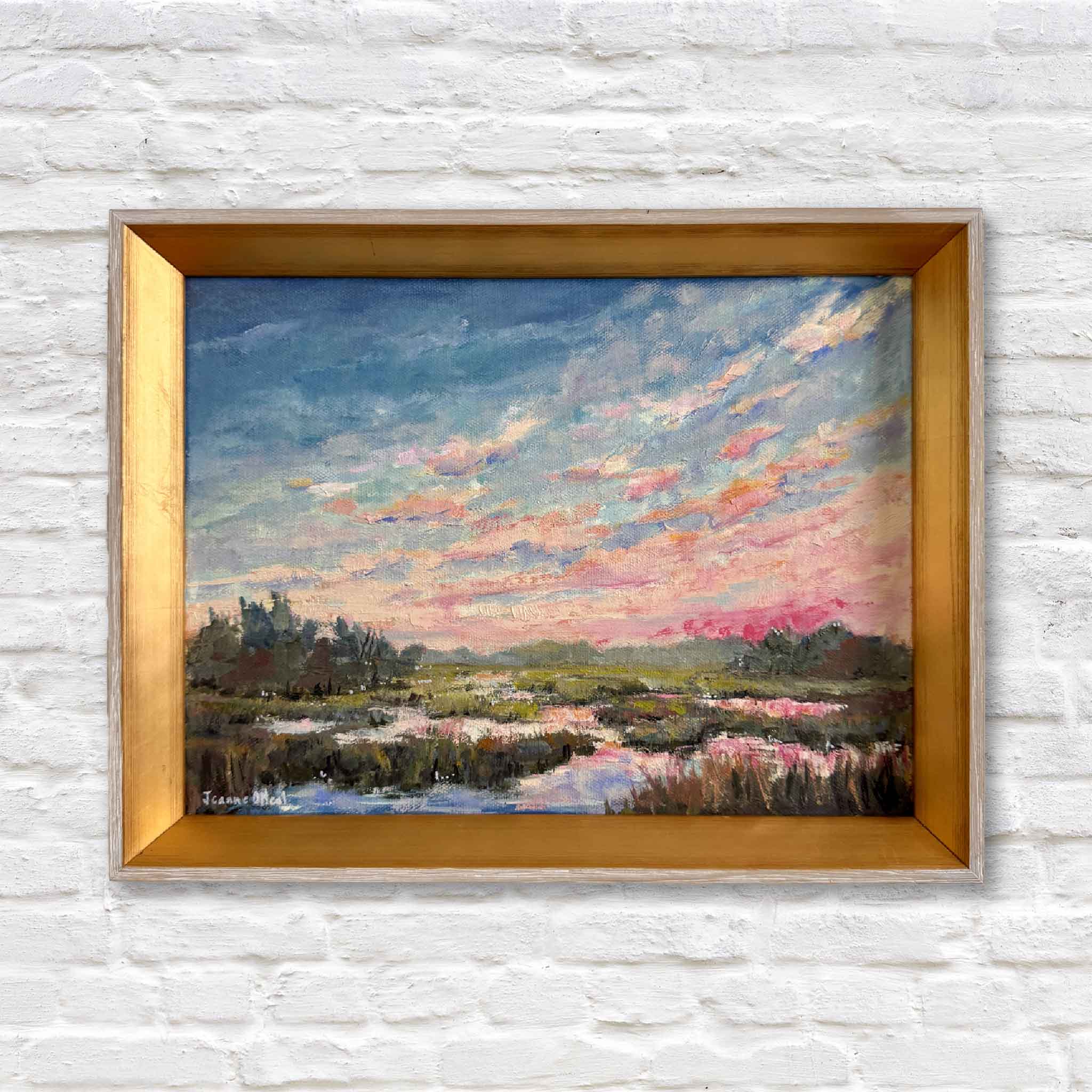  Southern skies in this original oil painting, Jeanne O’Neal blends vivid color and gentle texture to create a moment that feels both familiar and fleeting. lowcountry marsh art