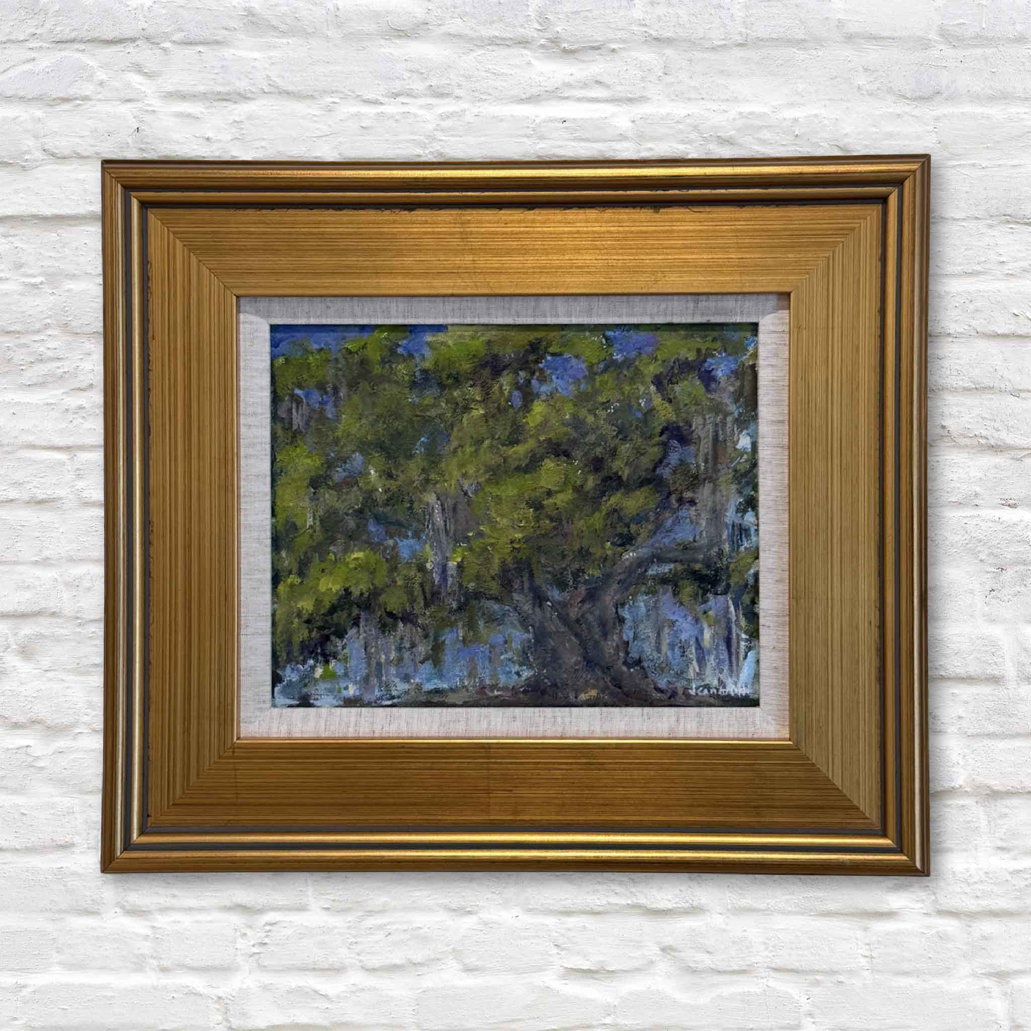framed oil painting of lowcountry live oak tree
