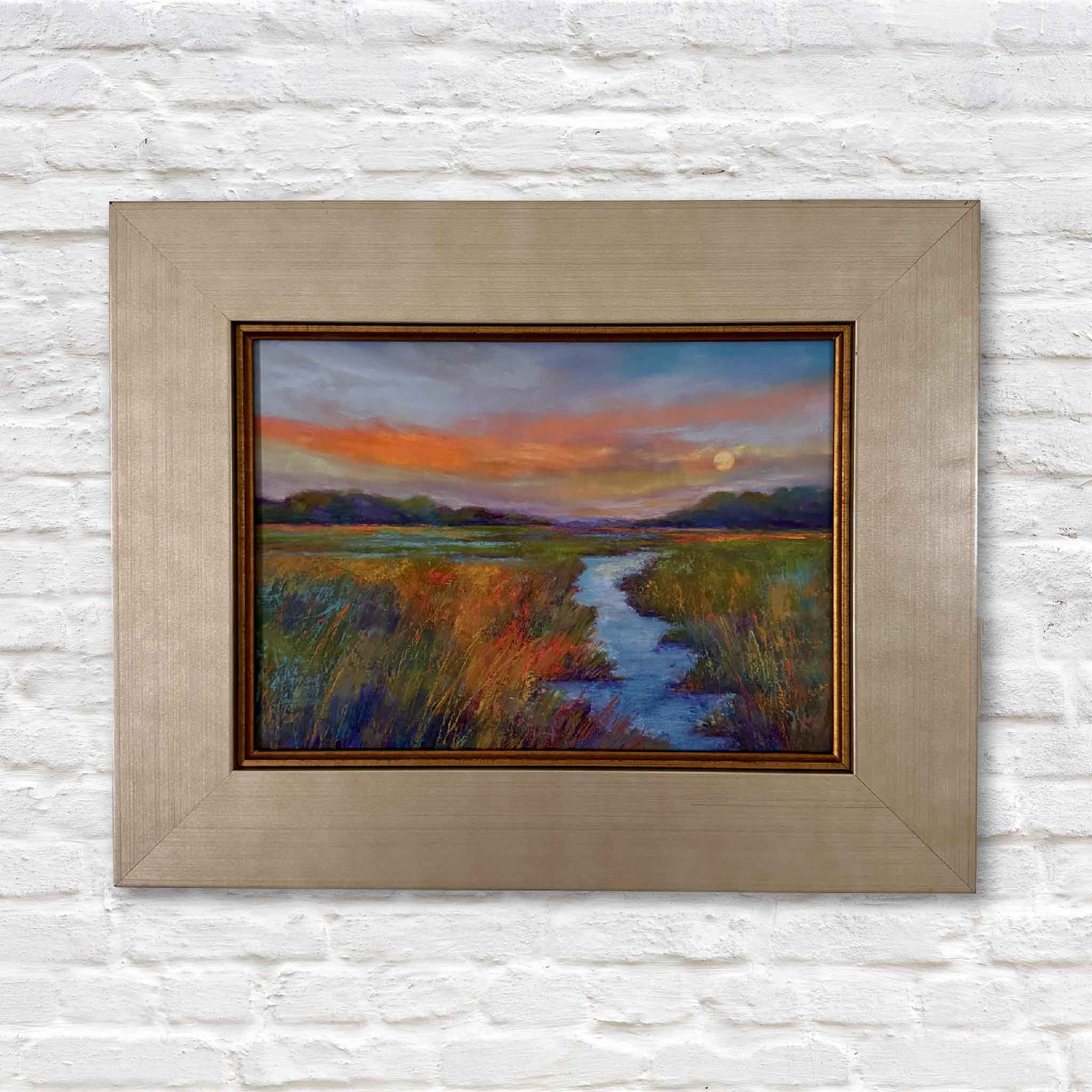 autumn marsh fall colors original pastel artwork by local artist. Georgetown and Pawleys Island creek.