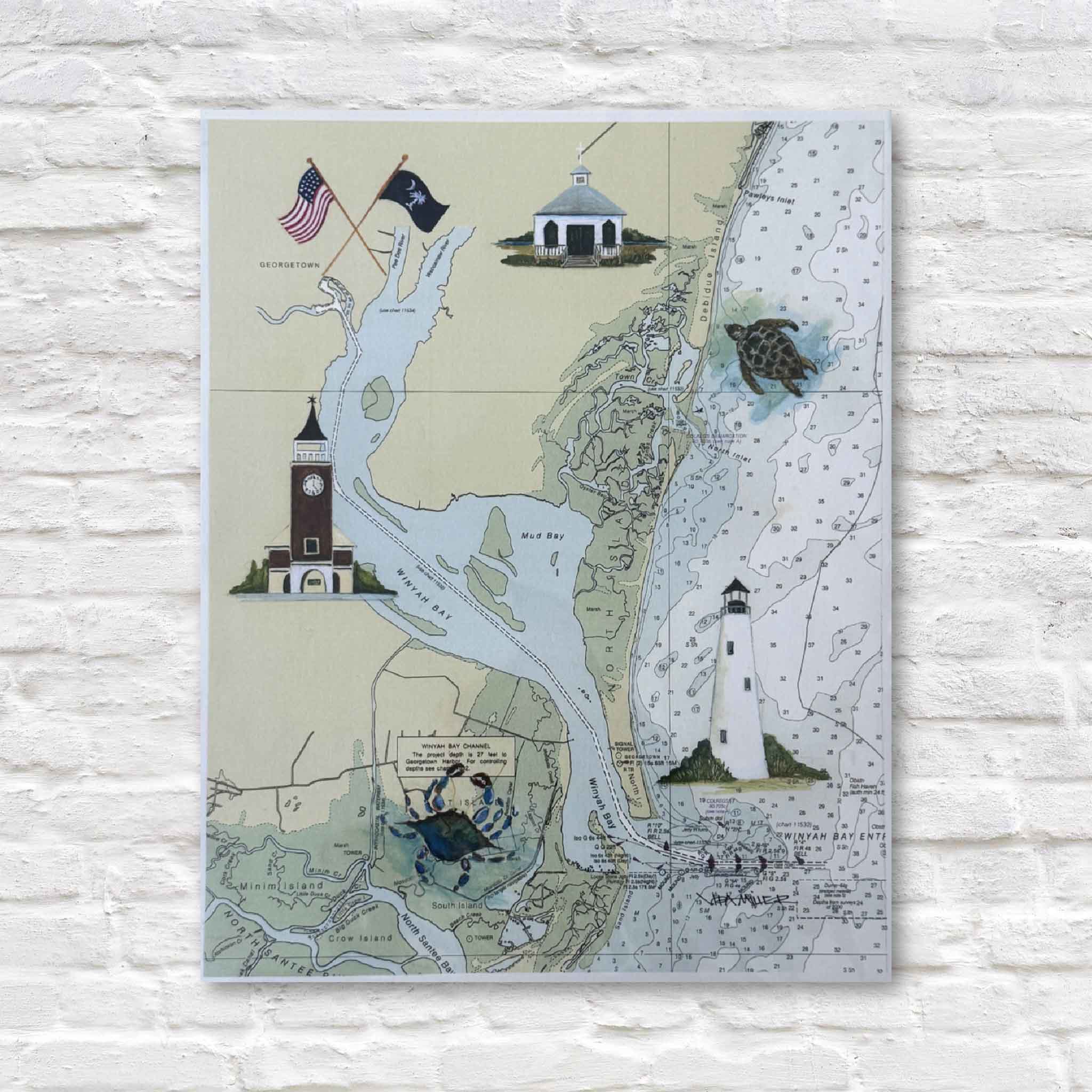 illustrated map of Georgetown and Winyah Bay
