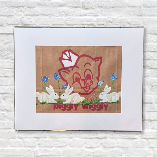 bunnies painting on piggly wiggly bag