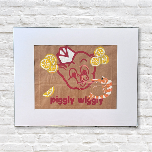shrimp and lemons painting on piggly wiggly bag