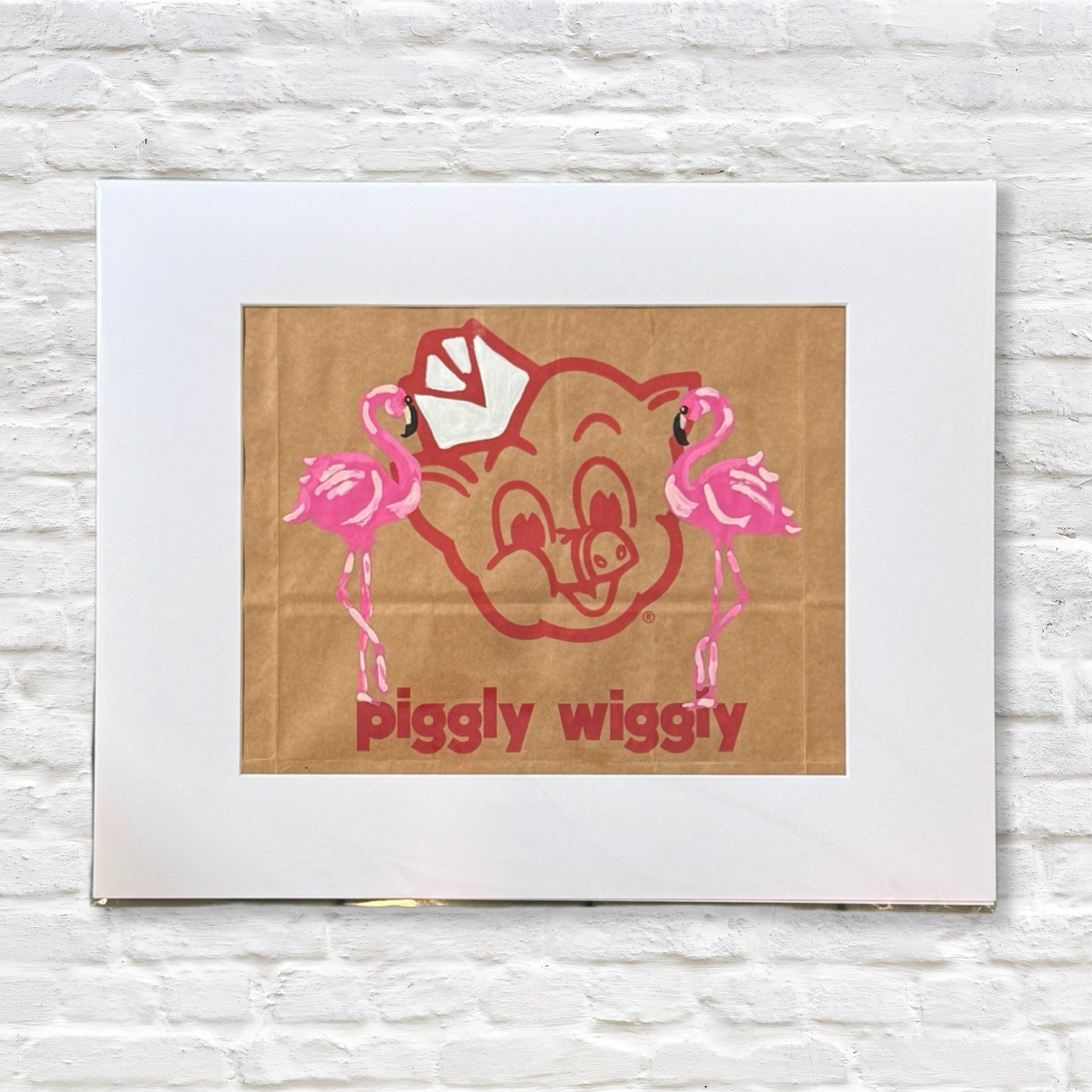 flamingo painting on piggly wiggly bag