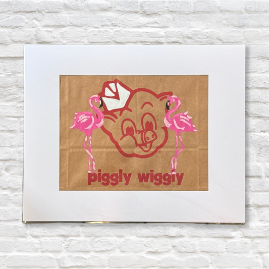 flamingo painting on piggly wiggly bag