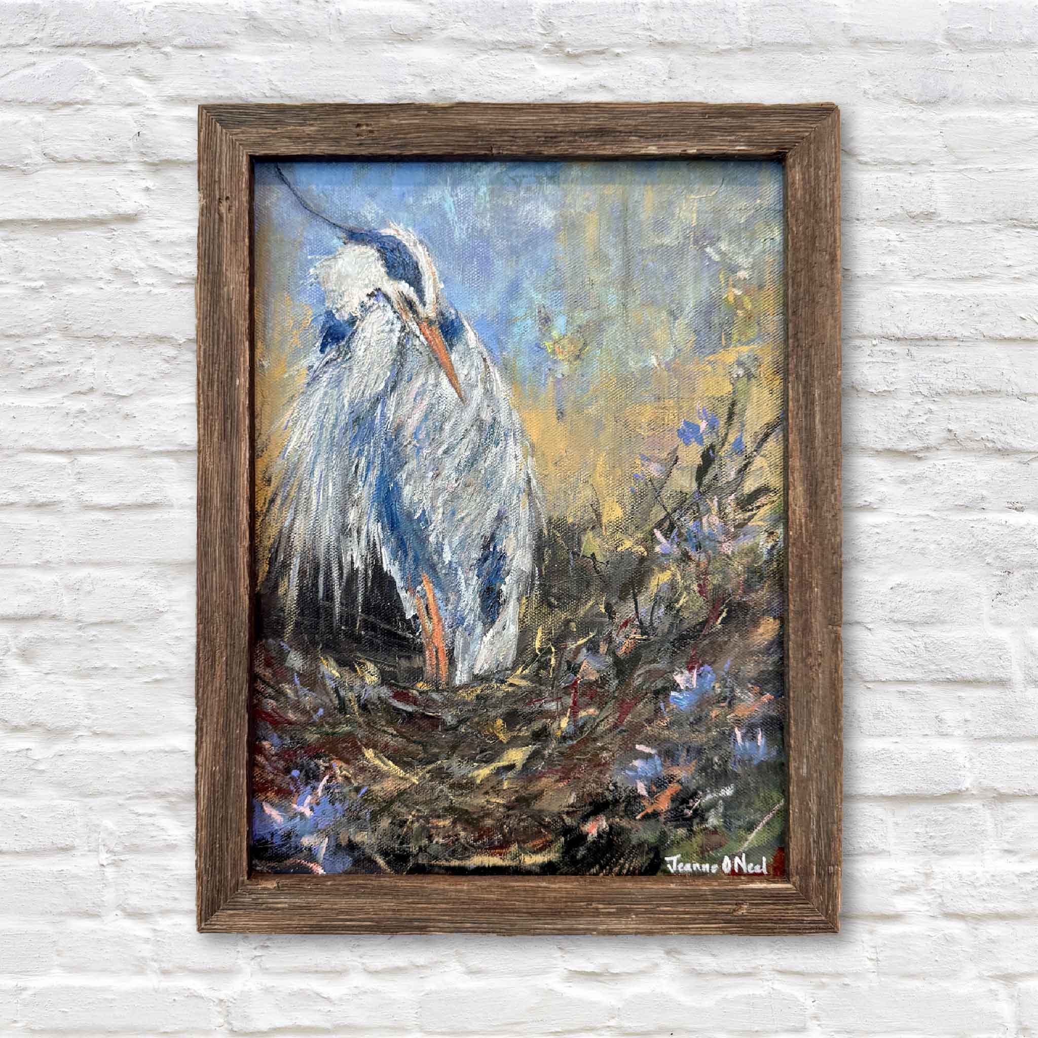 original painting of blue heron in debordieu marsh Pawleys Island South Carolina