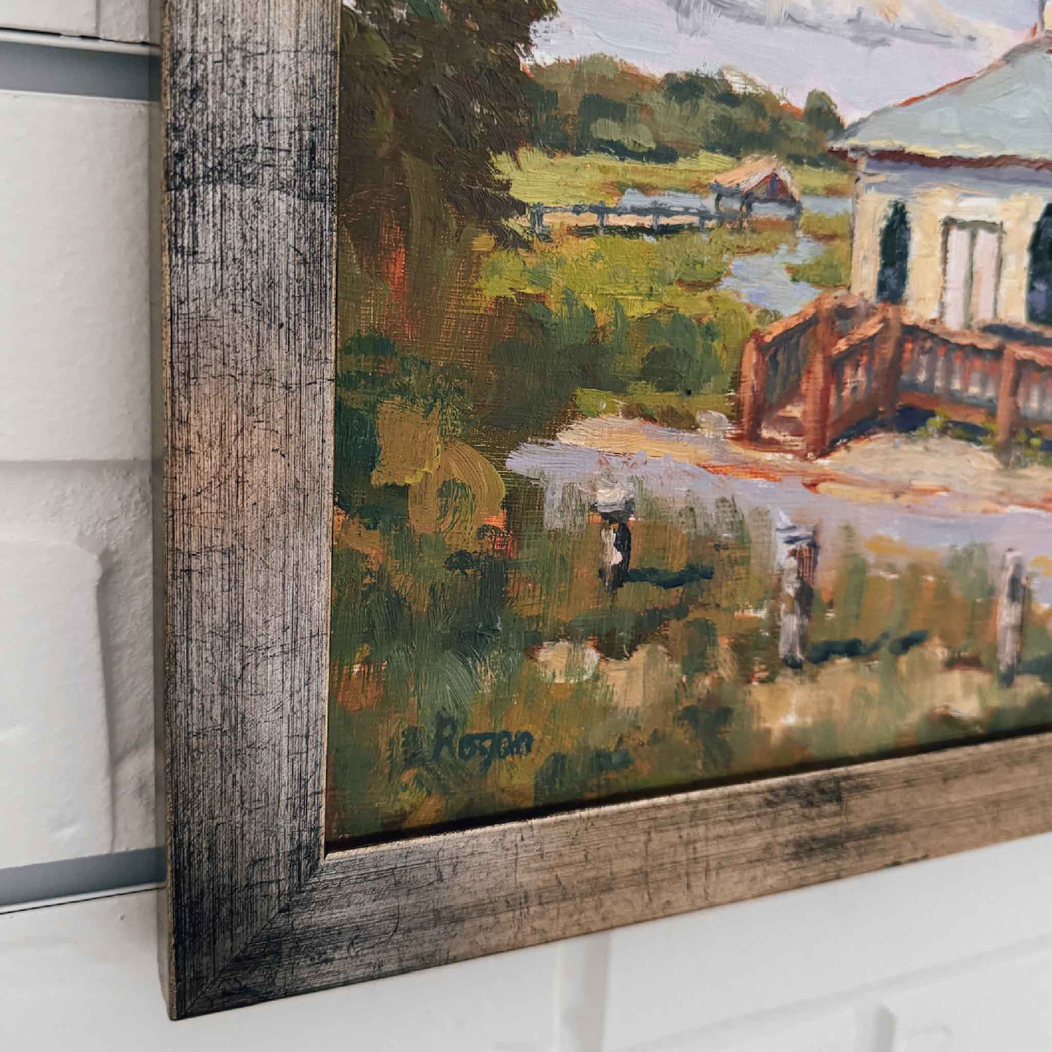 Painting of a the Pawleys Island Chapel with a rustic champagne frame