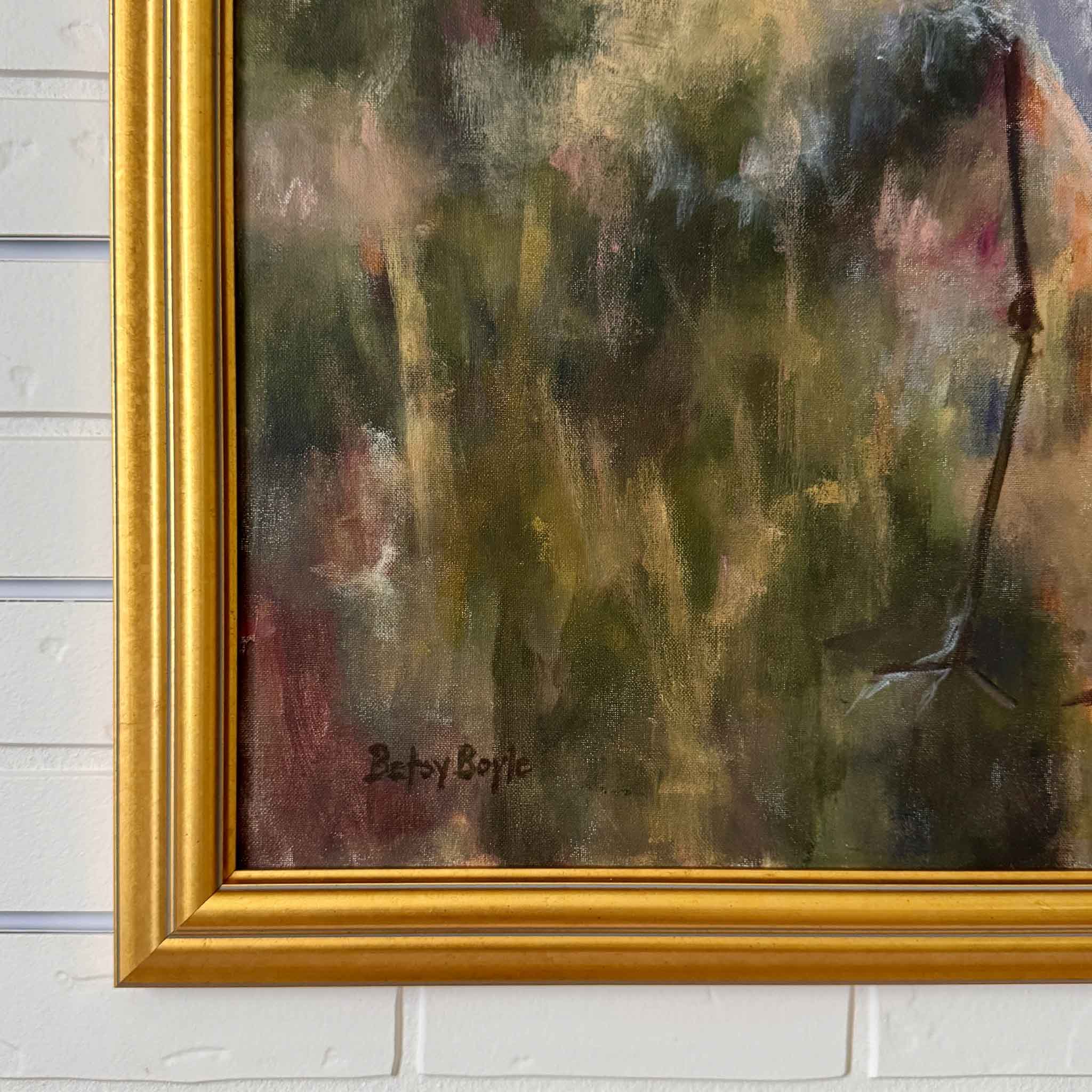Be Still acrylic painting by Betsy Boyle, framed egret bird artwork with soft marsh background and muted coastal tones, South Carolina Lowcountry art, exclusive to Gray Man Gallery