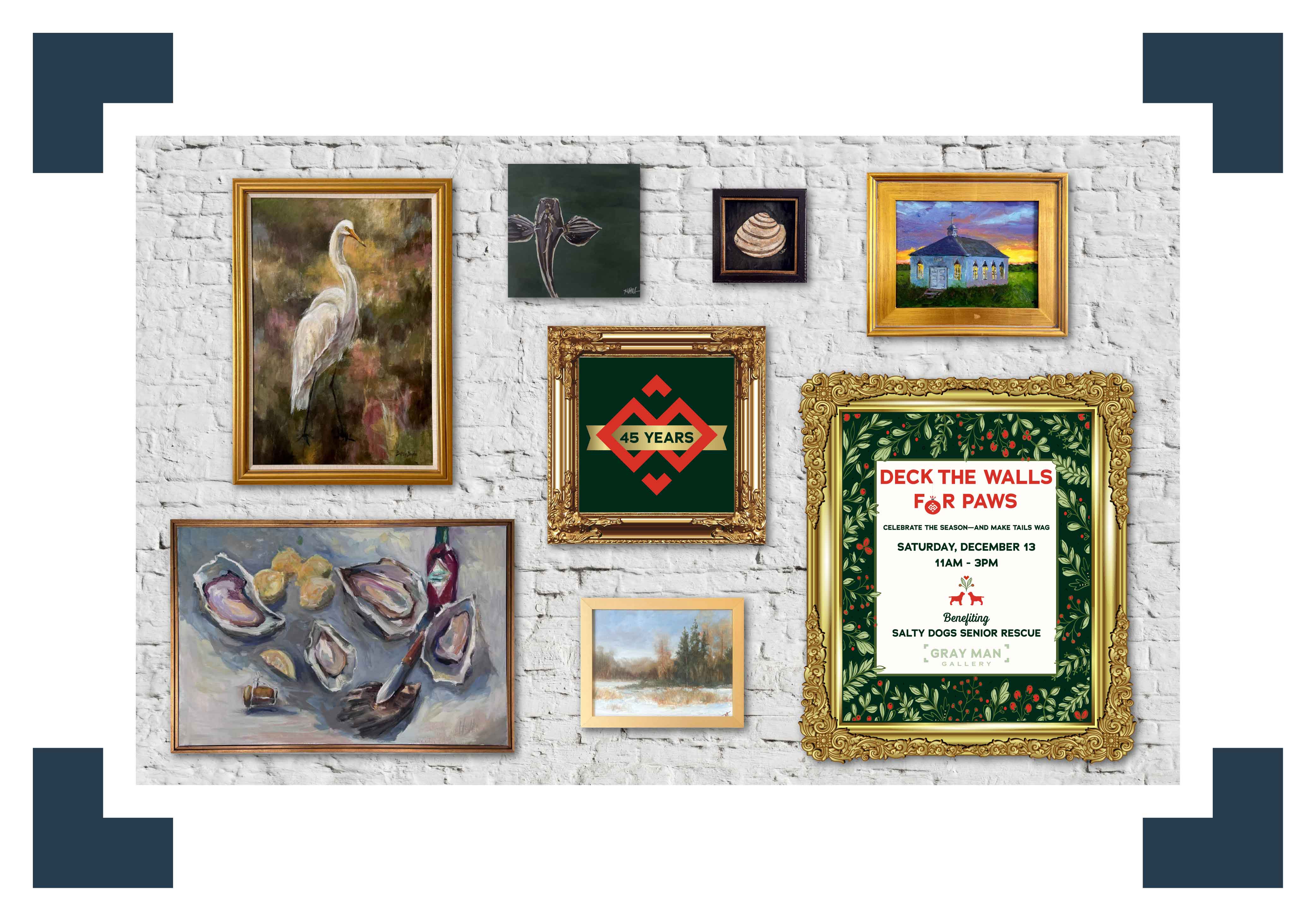 Gray Man Gallery in Pawleys Island showcasing local artwork and custom framing during its 45-year celebration.