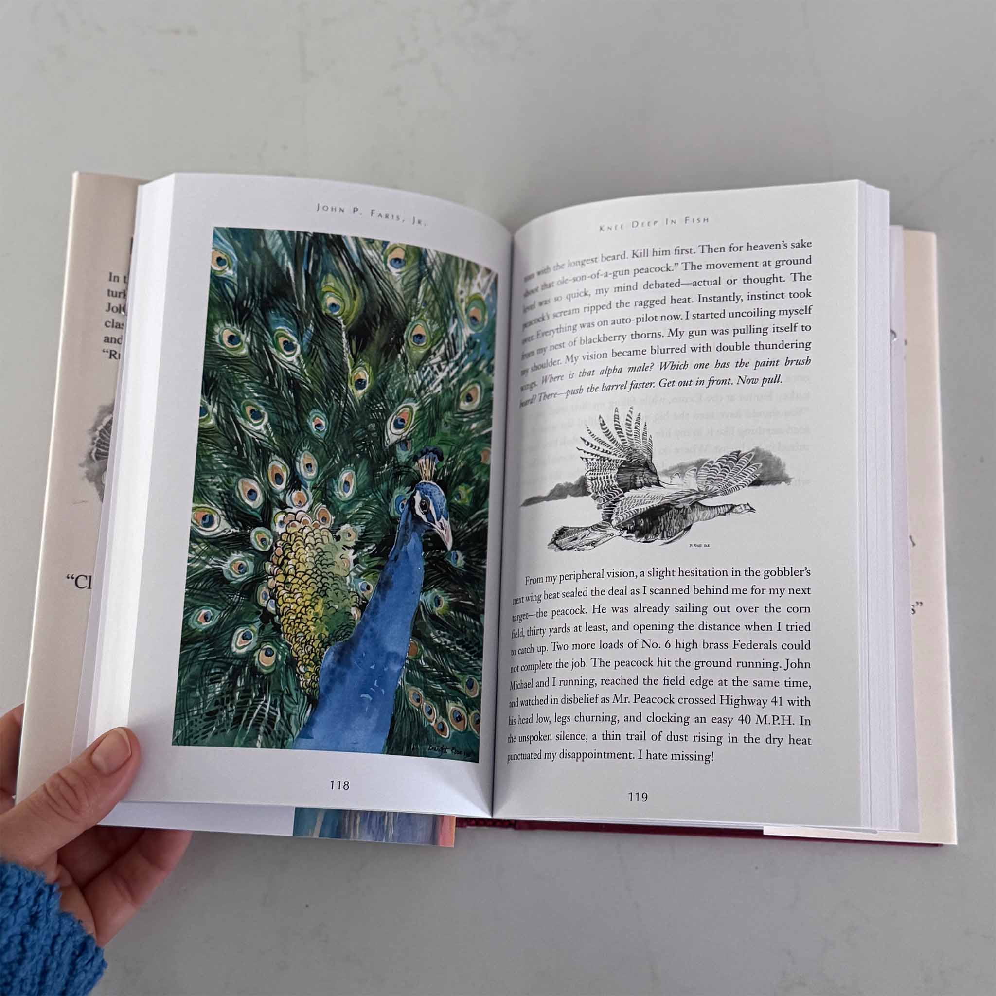 Inside pages of Knee Deep in Fish featuring Southern hunting and fishing essays, reflections on outdoor life, and vivid Lowcountry storytelling.