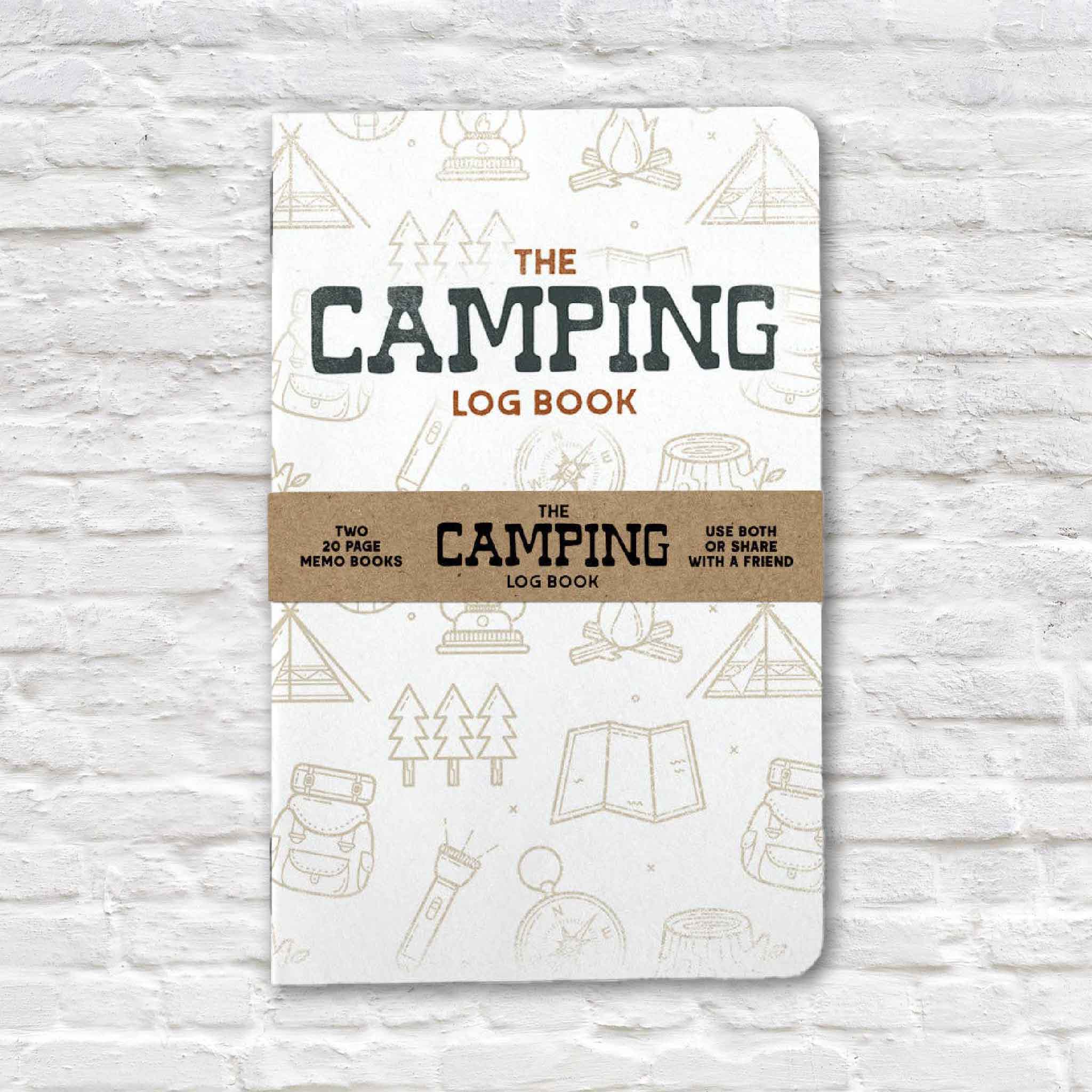 Camping Log Book adventure journal for documenting camping trips, RV travel, campground reviews, wildlife sightings, and family outdoor adventures. Sold by Gray Man Gallery in Pawleys Island, South Carolina.