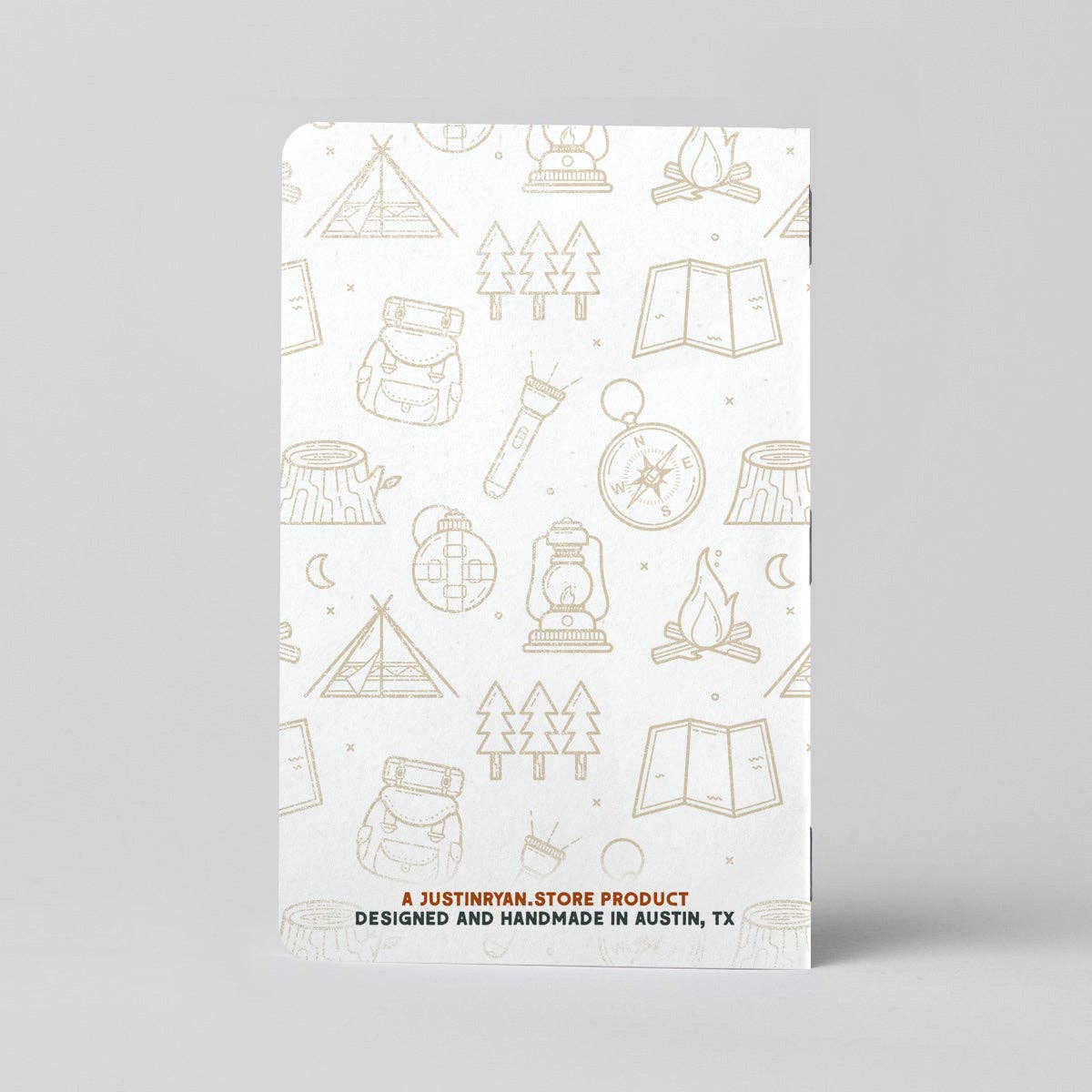 Back cover of the Camping Log Book set, a pocket-sized camping journal designed for recording campgrounds, amenities, outdoor adventures, and camping memories. Available at Gray Man Gallery in Pawleys Island.