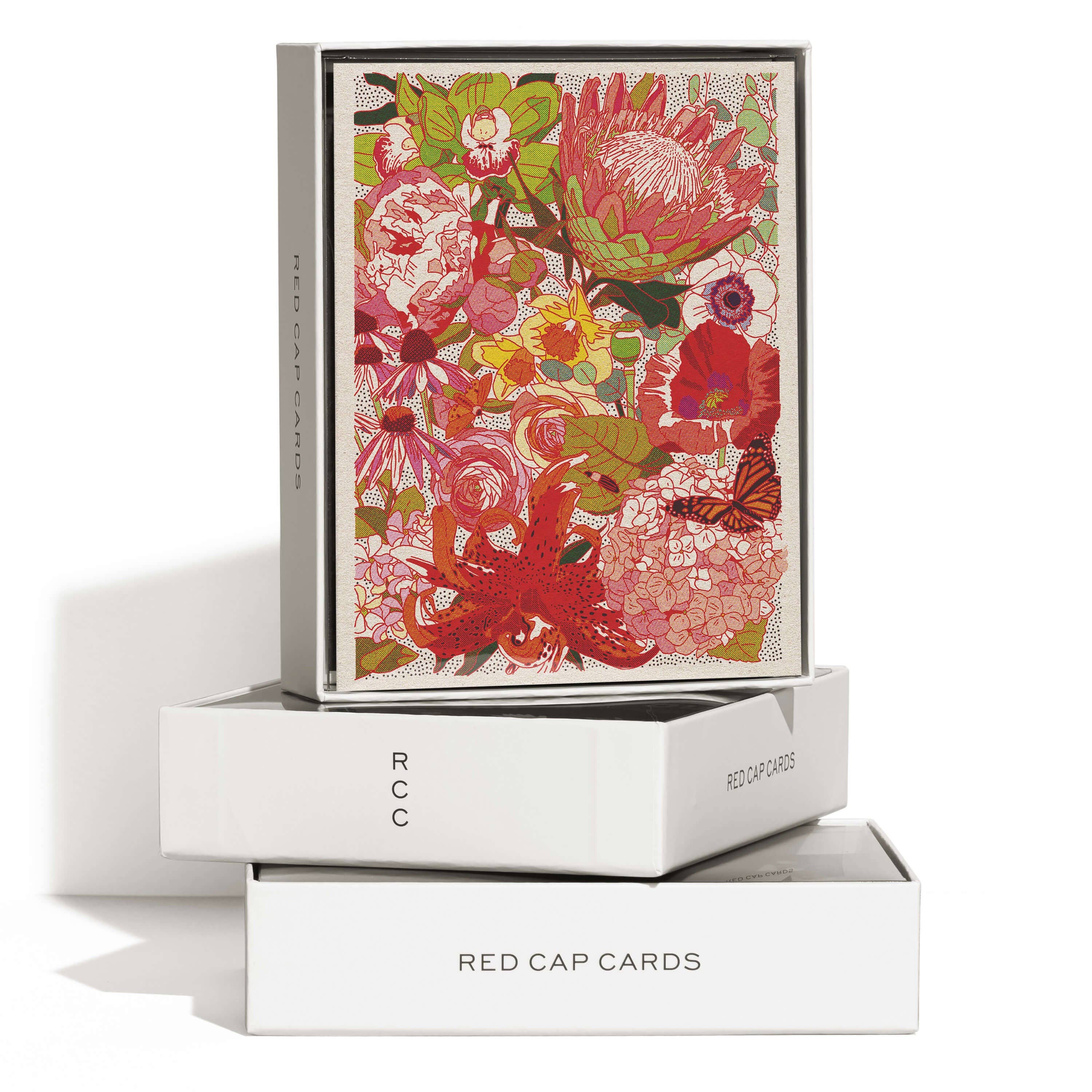 Caroline Clark Wild Florals boxed set of eight notecards by Red Cap Cards, featuring colorful botanical artwork and presented in a gift-ready box, available at Gray Man Gallery in Pawleys Island.