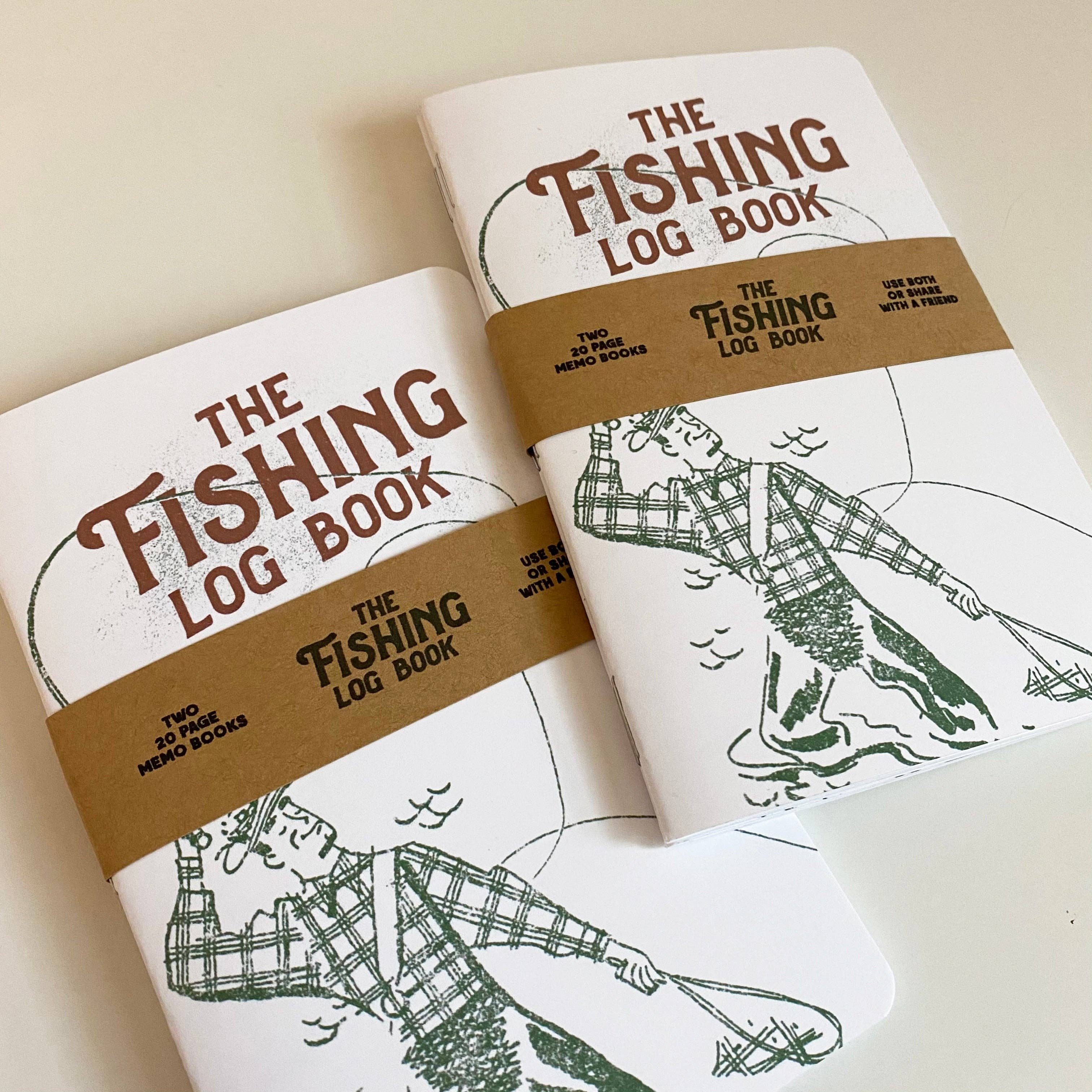 Set of two Fishing Log Books for documenting fishing trips, favorite fishing spots, catches, bait, weather conditions, and stories from the water. Unique Father's Day gift for anglers, fishermen, dads, and grandfathers available at Gray Man Gallery.
