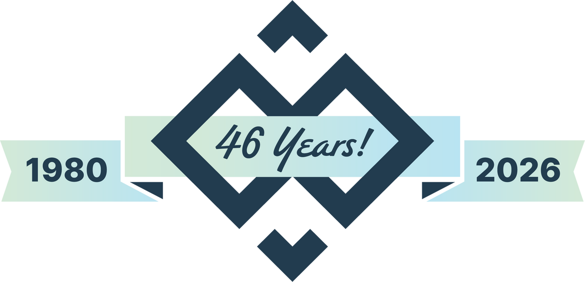 Gray Man Gallery 46 Years anniversary graphic celebrating the Pawleys Island art gallery and premium custom frame shop serving the Lowcountry with local art, conservation framing and expert craftsmanship since 1980.