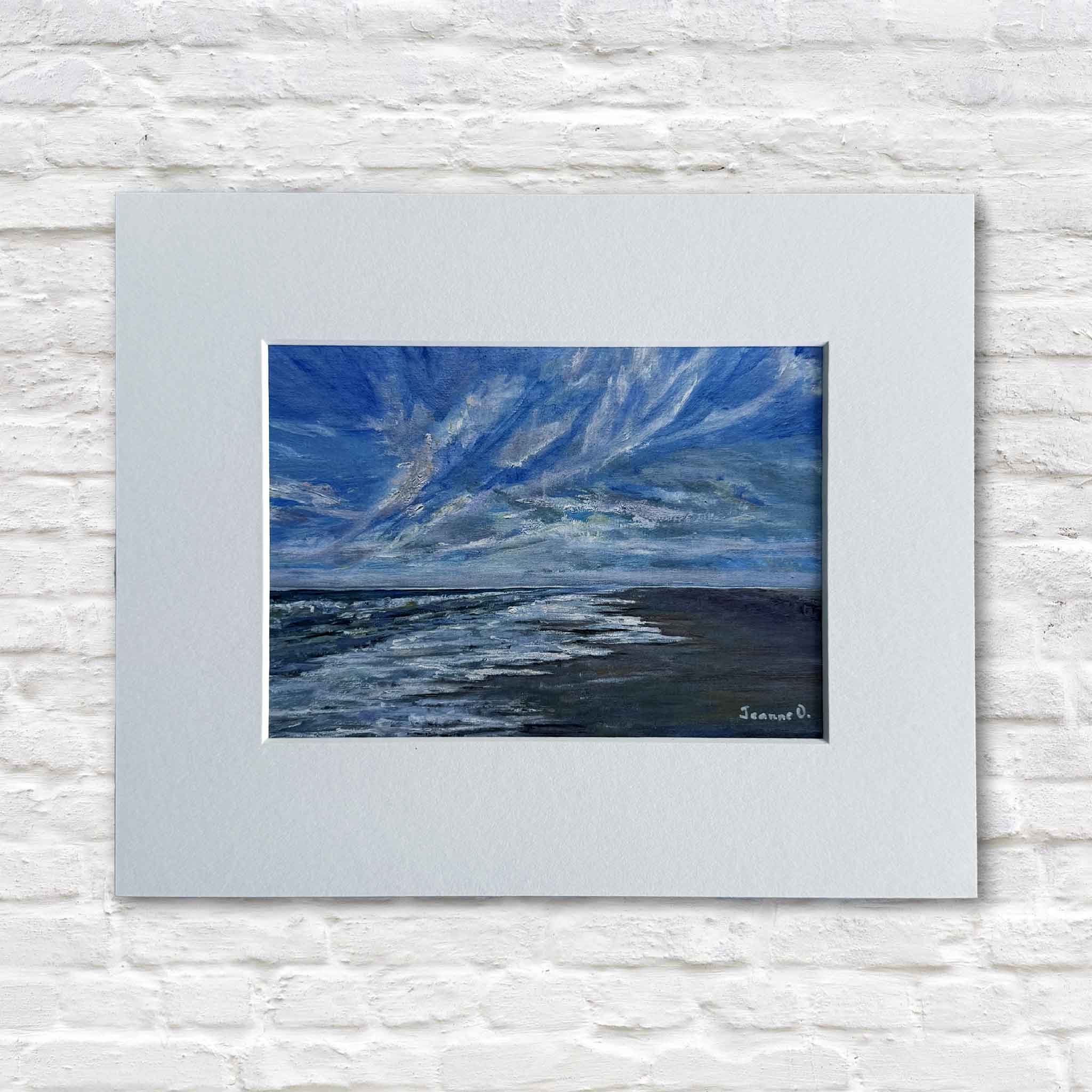 Looking South is an 8×10 matted giclée print by Jeanne O’Neal depicting a quiet Lowcountry marsh beneath a soft, open sky.