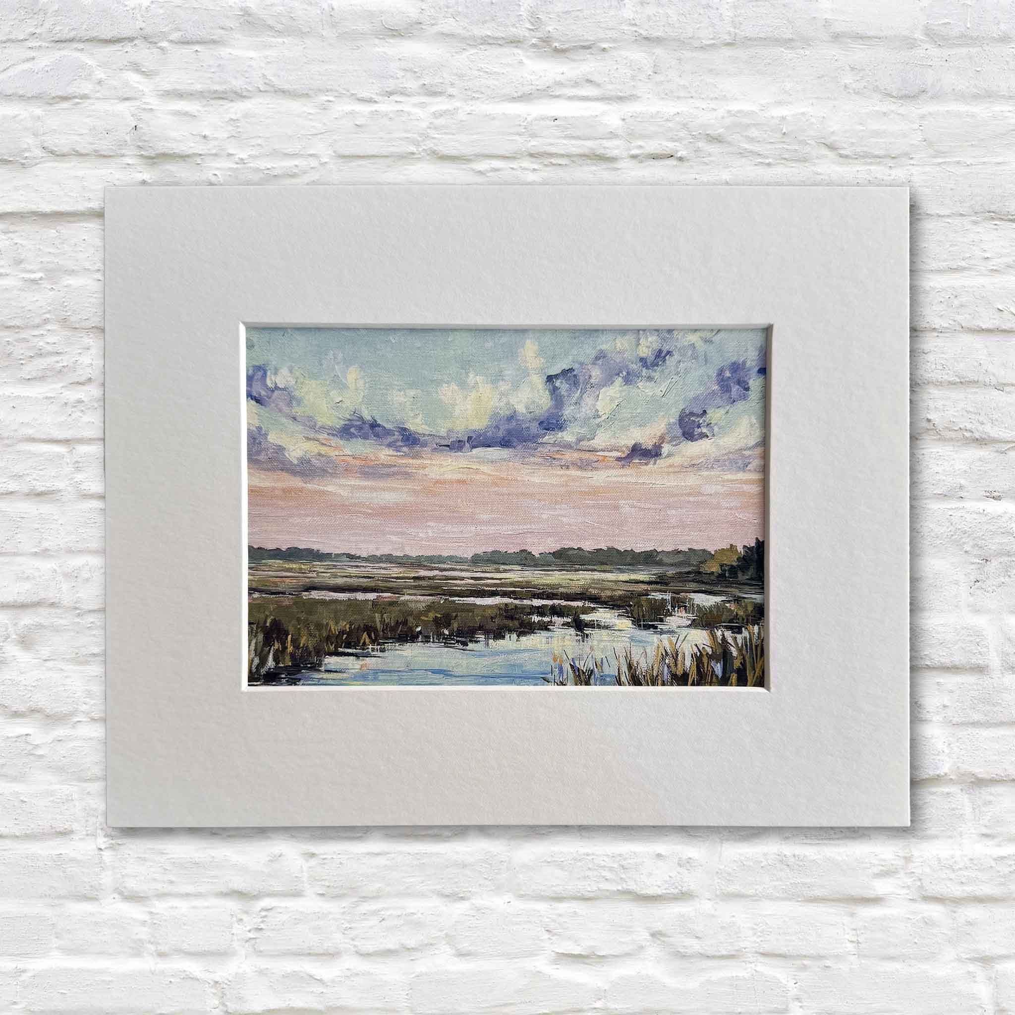 No Regrets is an 8x10 fine art giclée by Jeanne O’Neal, matted and featuring a pastel Lowcountry marsh landscape beneath a soft, expansive sky.