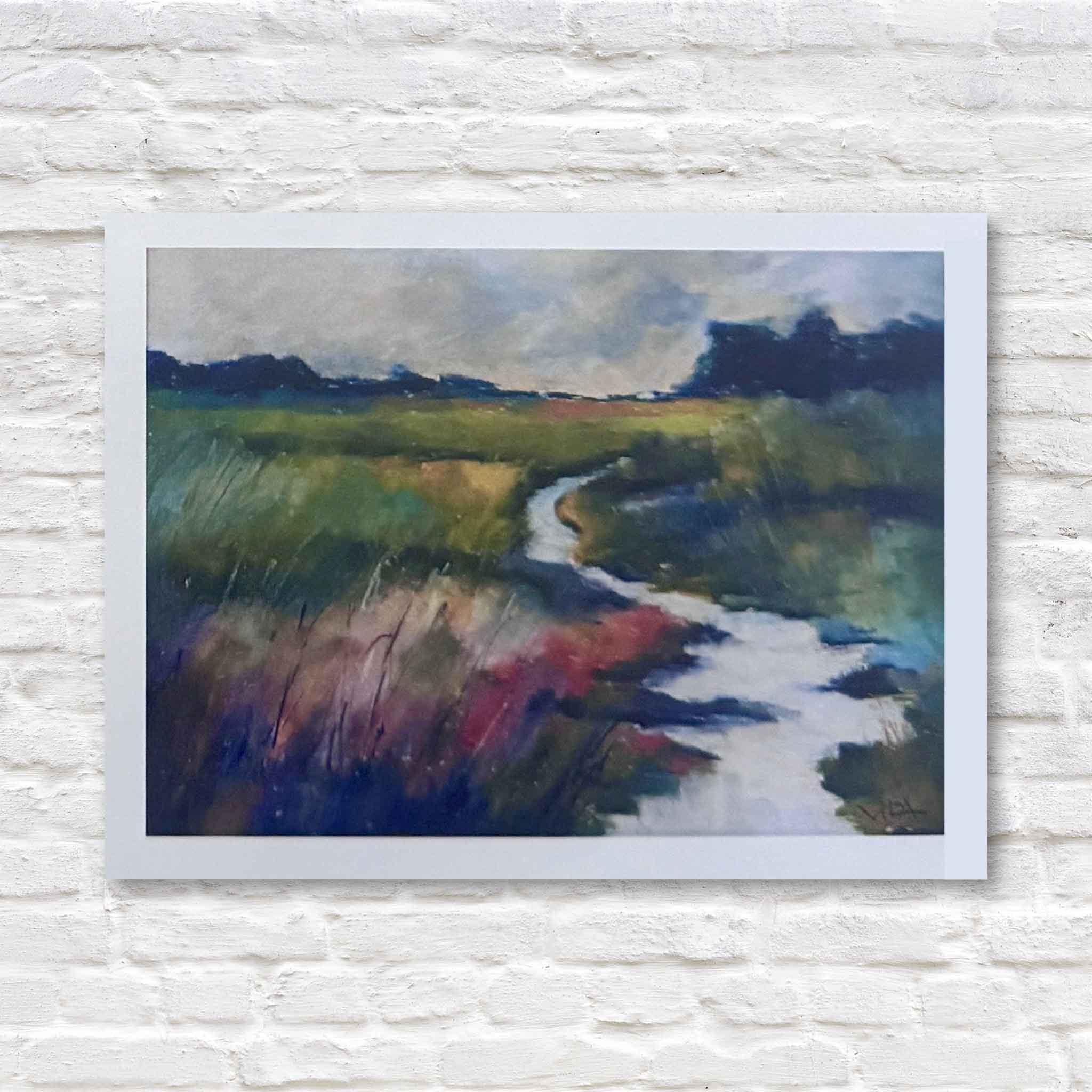 Lowcountry marsh landscape notecard by local artist Vida Miller, printed from an original painting and available at Gray Man Gallery.