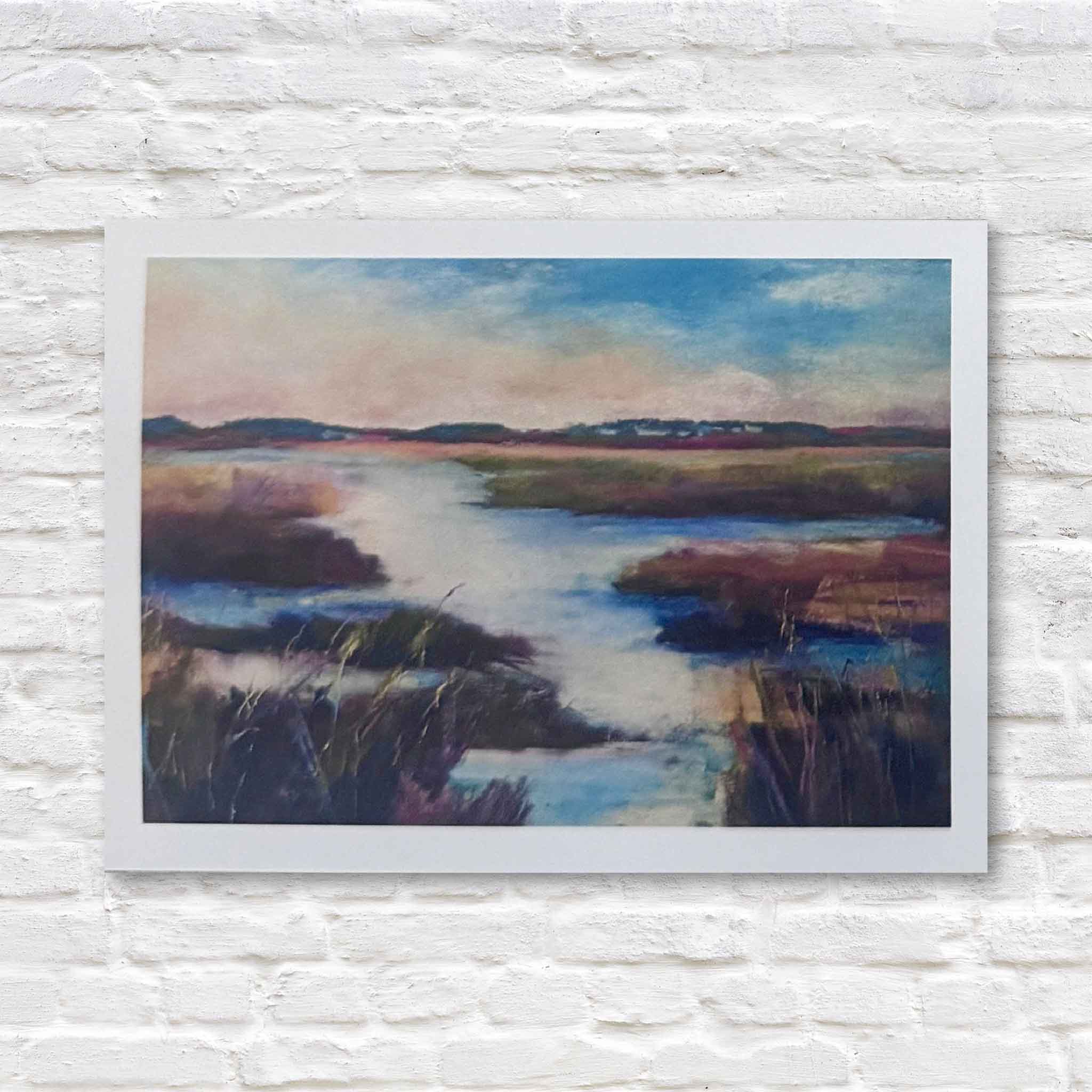 Lowcountry marsh landscape notecard by local artist Vida Miller, printed from an original painting and available at Gray Man Gallery.