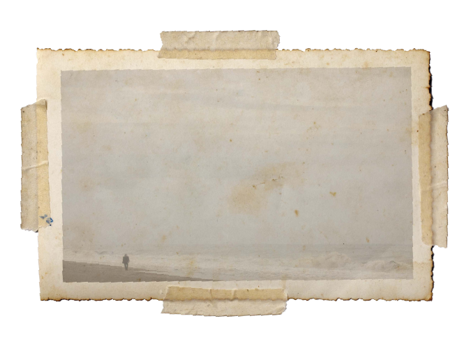 Vintage photo of the Gray Man ghost on Pawleys Island beach, South Carolina’s legendary coastal guardian before hurricanes.
