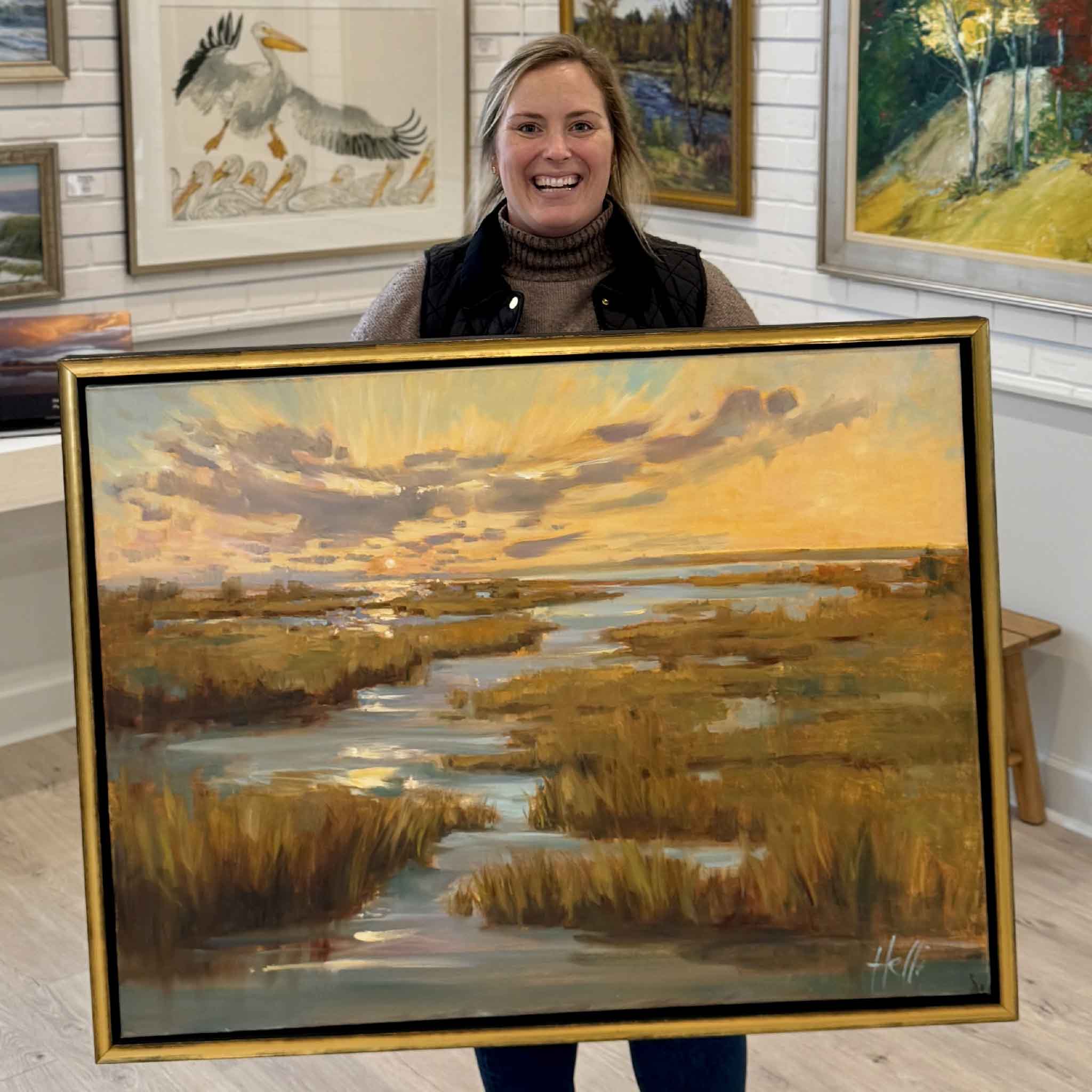 油絵　oil painting Sunset Serenity - Original Oil Painting by Local Artist Helli Luck