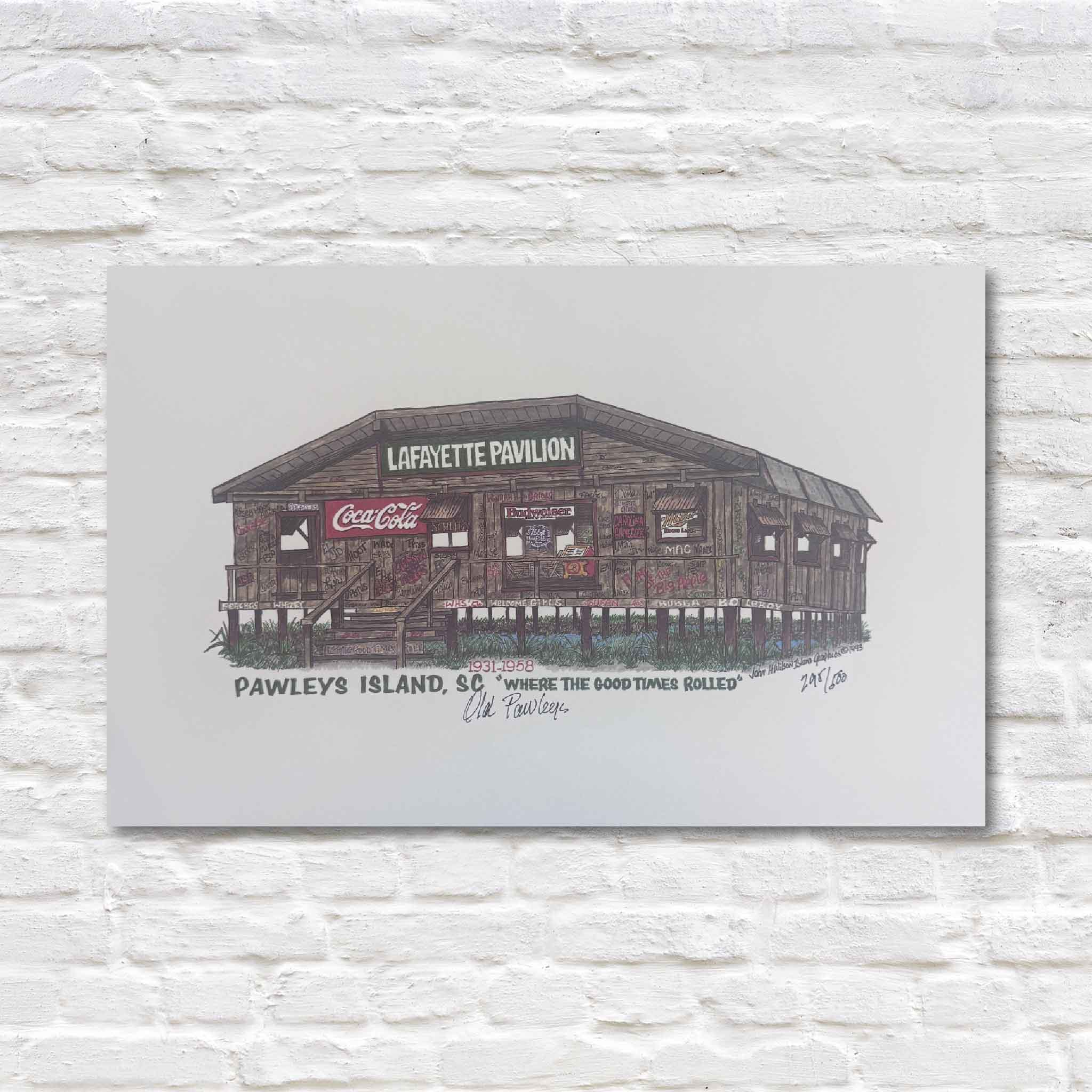 Lafayette Pavilion art print by John H. Wilson depicting the iconic Pawleys Island dance pavilion, a beloved Lowcountry landmark where generations gathered for music, shag dancing, and summer nights. Available at Gray Man Gallery.