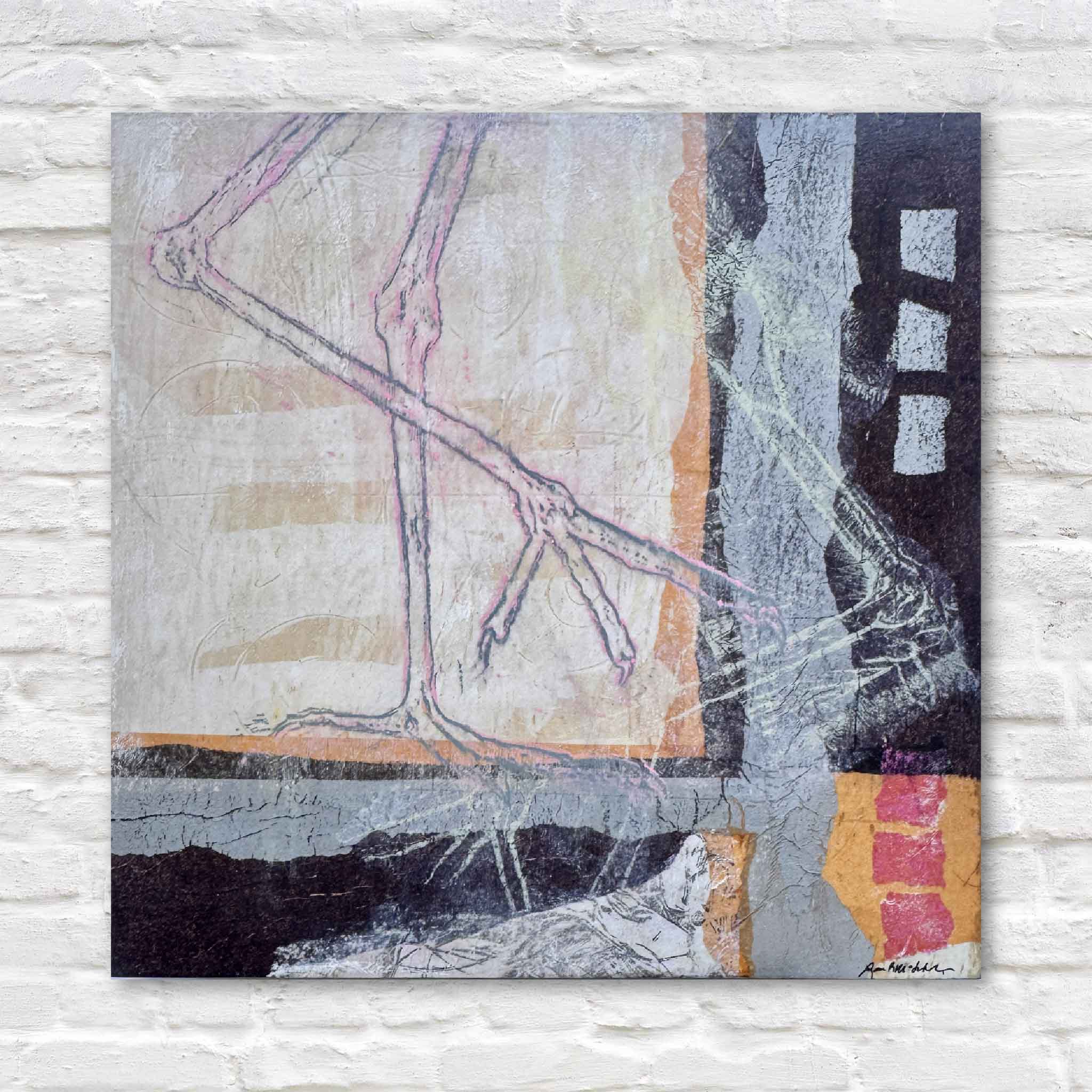 Front view of Laurie McIntosh’s mixed-media artwork Henredon D with layered textures and abstract forms