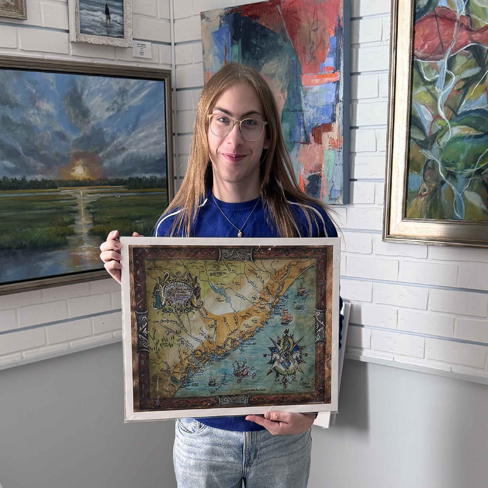 Medium version of April Bensch’s Legends & Landfalls Lowcountry map shown in Gray Man Gallery for size reference.