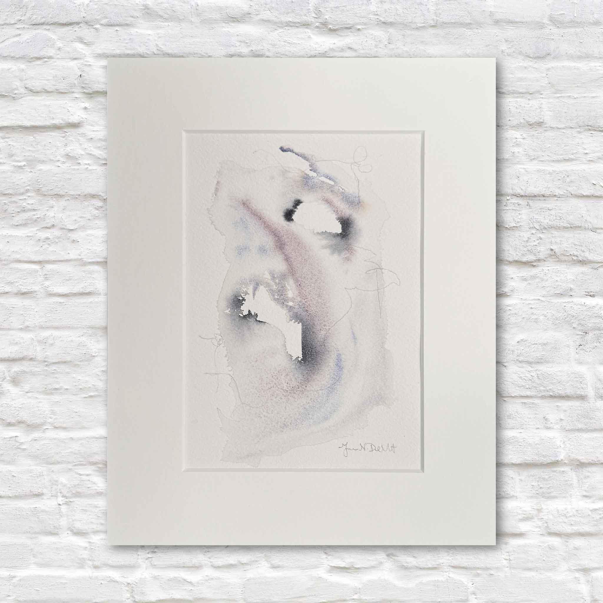 Original watercolor oyster study by Megan DuMont with flowing coastal tones of pale gray, lavender, and blue. Inspired by the organic curves of oyster shells and the quiet rhythms of the South Carolina coast. Matted to fit a standard 8x10 frame.