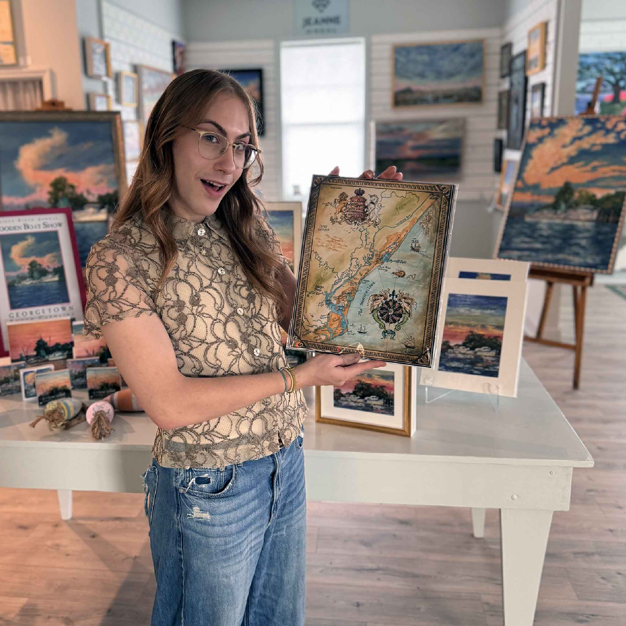 Small Mermaids & Marshlands map print by April Bensch displayed in Gray Man Gallery.