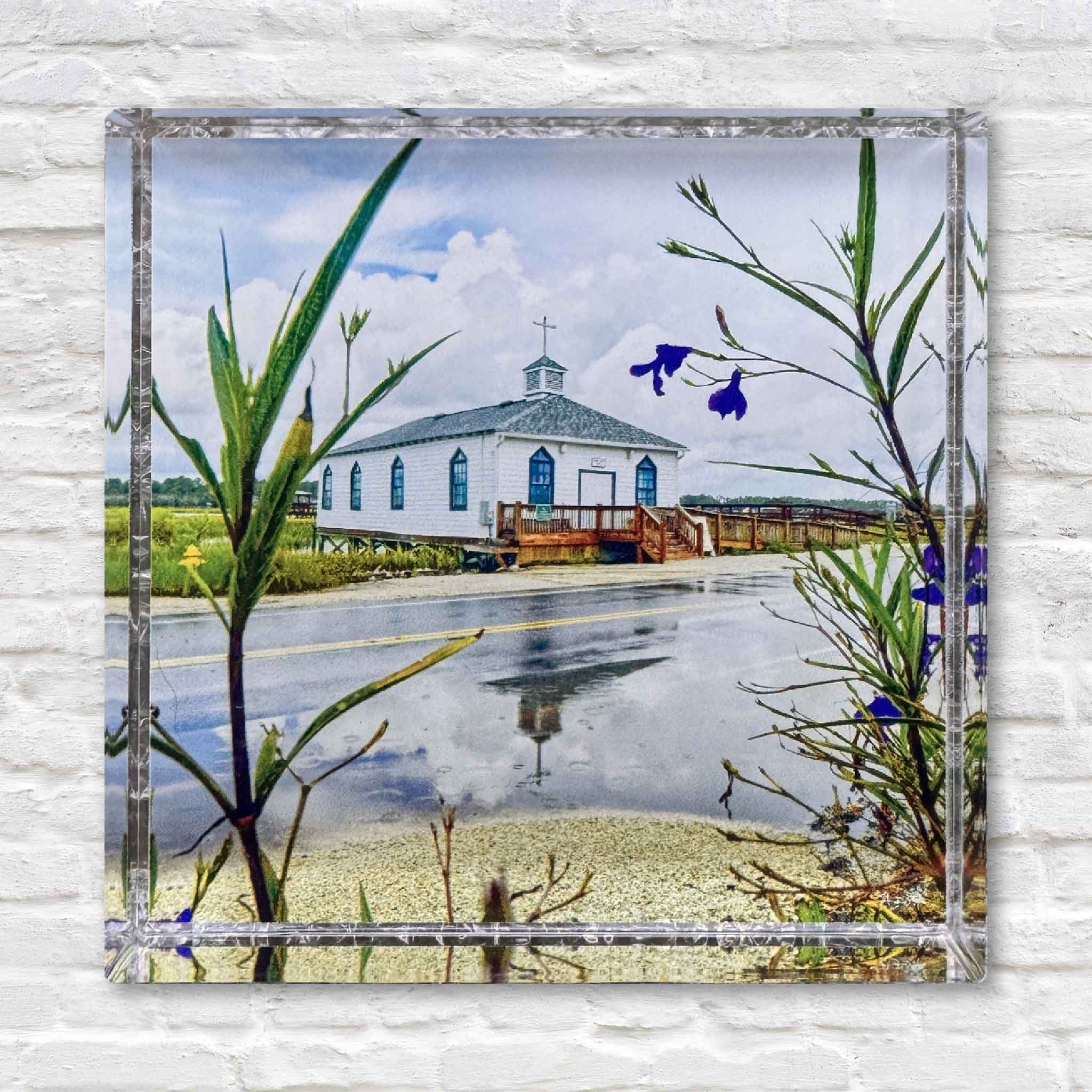 Acrylic block featuring Pawleys Island Chapel photograph by Tanya Ackerman, part of her Pieces of Pawleys collection.
