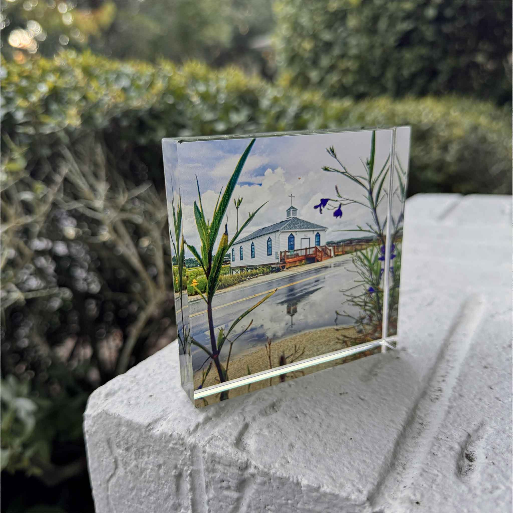 Acrylic block featuring Pawleys Island Chapel photograph by Tanya Ackerman, part of her Pieces of Pawleys collection.