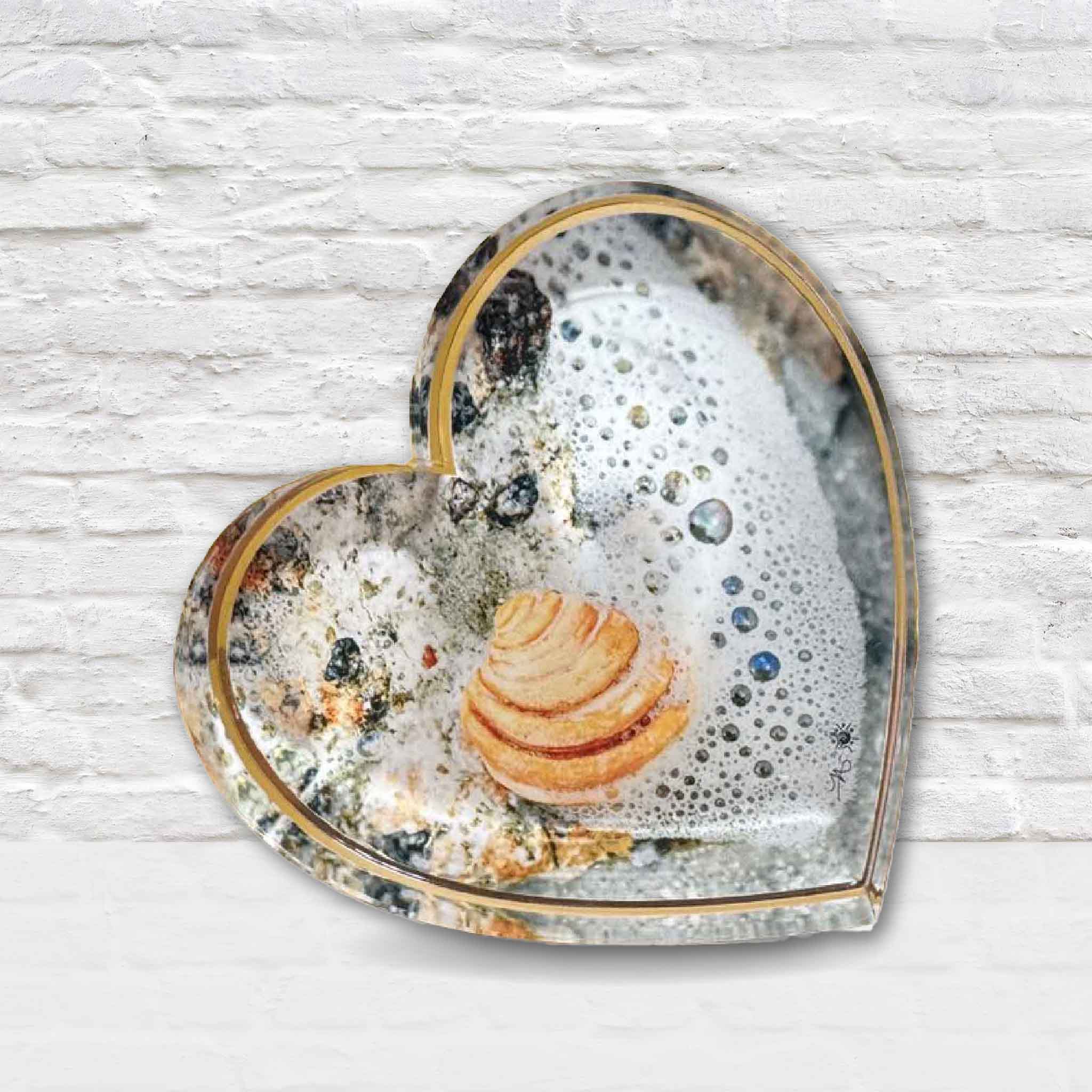 Heart-shaped acrylic block featuring a Pawleys Island shell photograph by Tanya Ackerman, part of the Pieces of Pawleys collection.