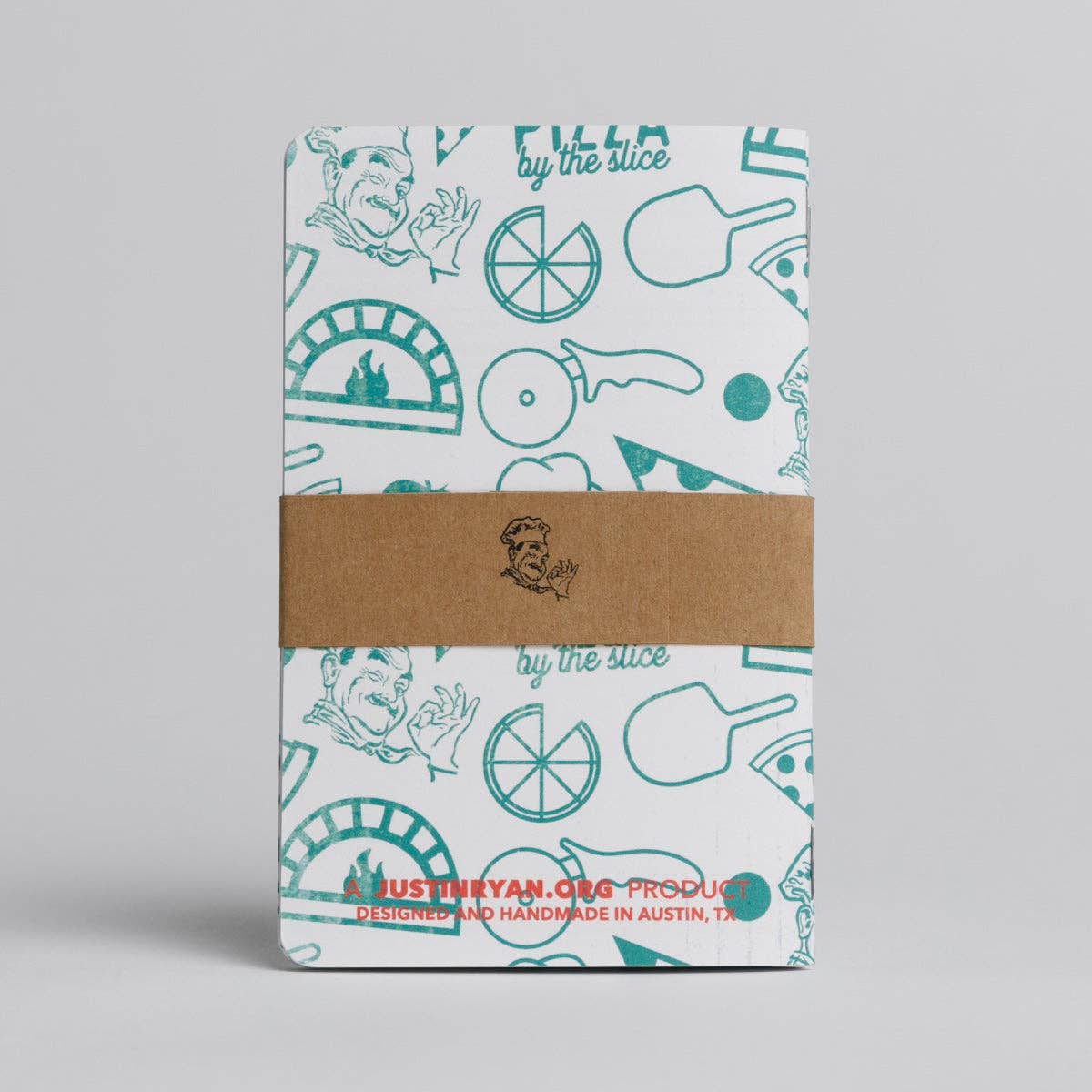 Back cover of Pizza Log Book journal set for recording pizza restaurant visits, favorite slices, toppings, ratings, and food adventures. Available at Gray Man Gallery in Pawleys Island, South Carolina.